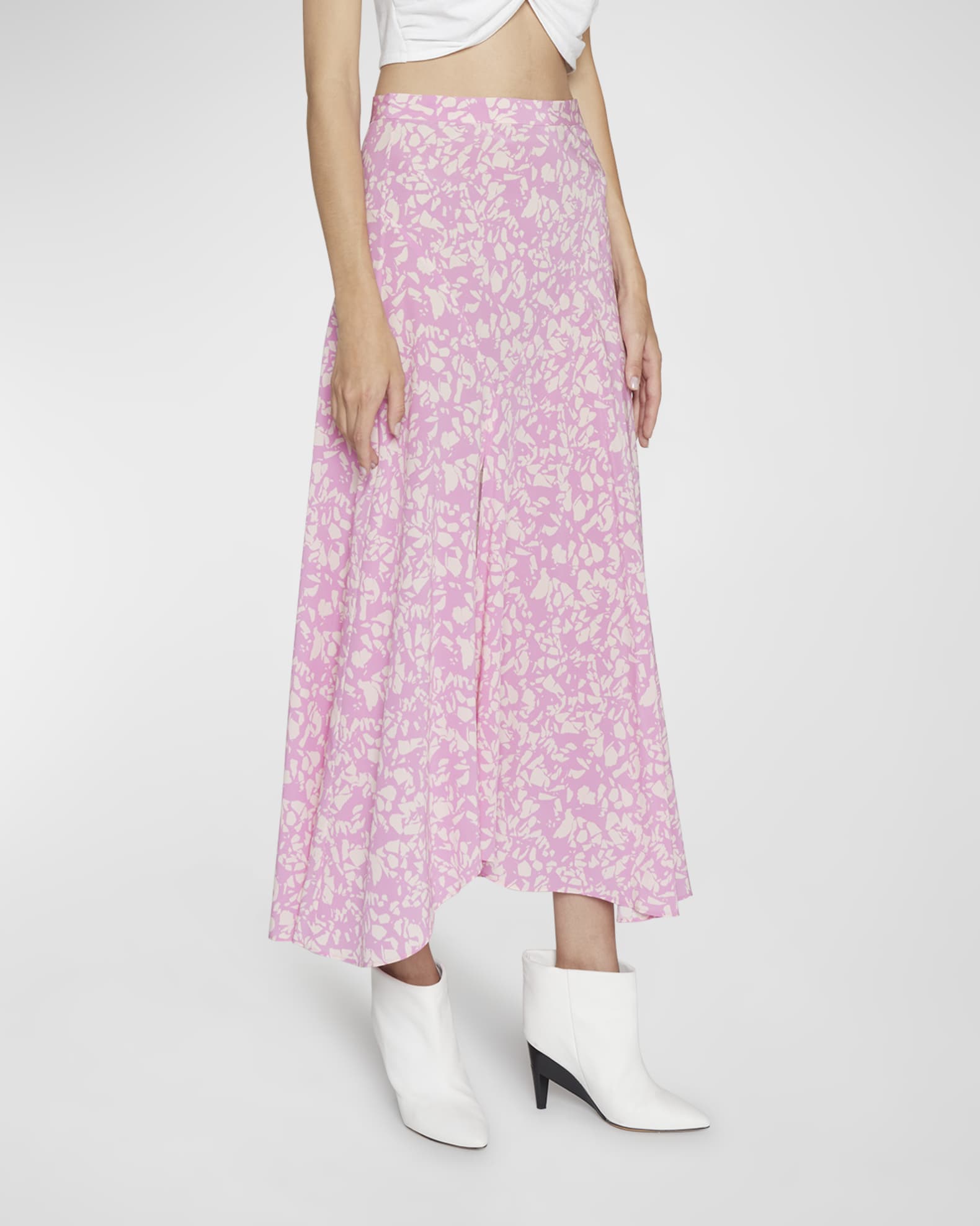 Isabel Marant Sakura Abstract-Print Side-Slit Midi Skirt | Neiman Marcus