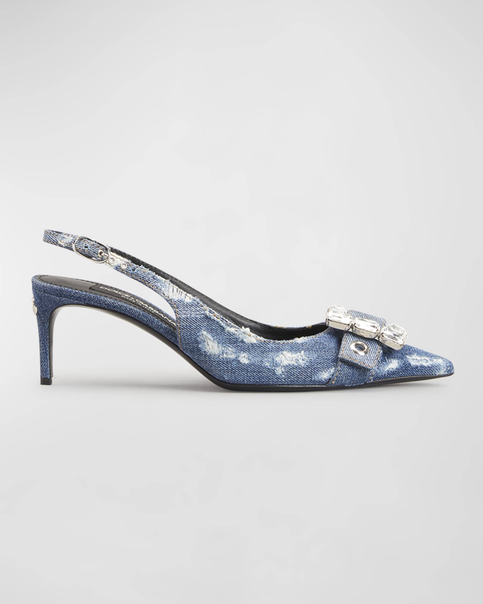 Dolce&Gabbana Worn Denim Buckle Slingback Pumps | Neiman Marcus