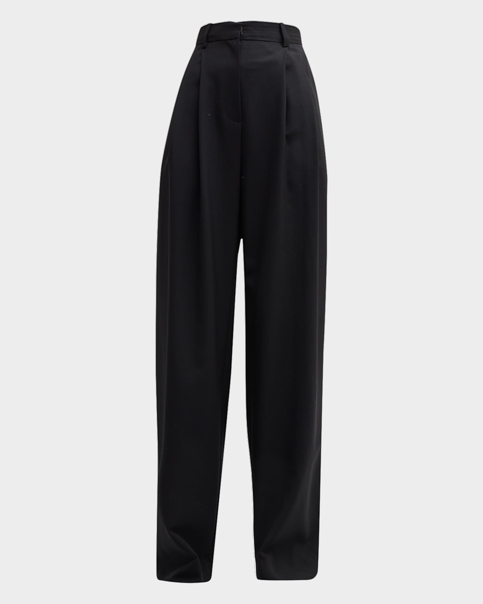 Cecily Double-Pleated Wide-Leg Wool Pants 0