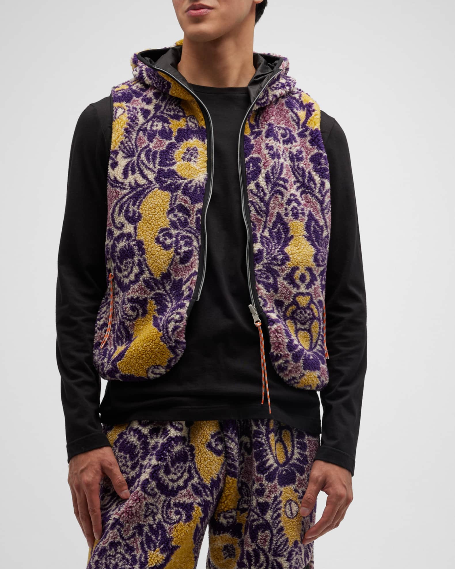 Aries Men's Fleur Fleece Hooded Gilet | Neiman Marcus