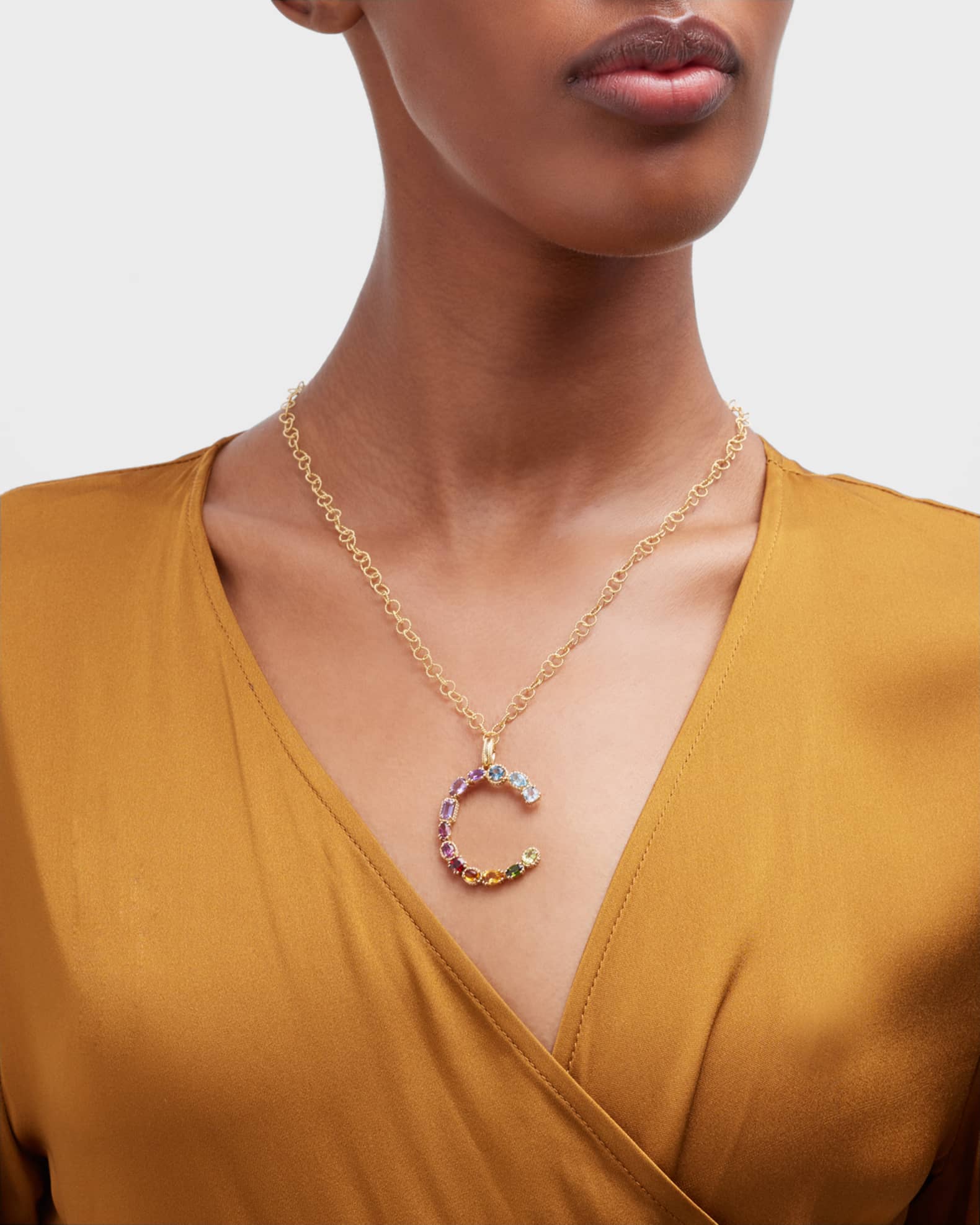 Yellow Gold Multi Fine Gem Charm, Letter C 1