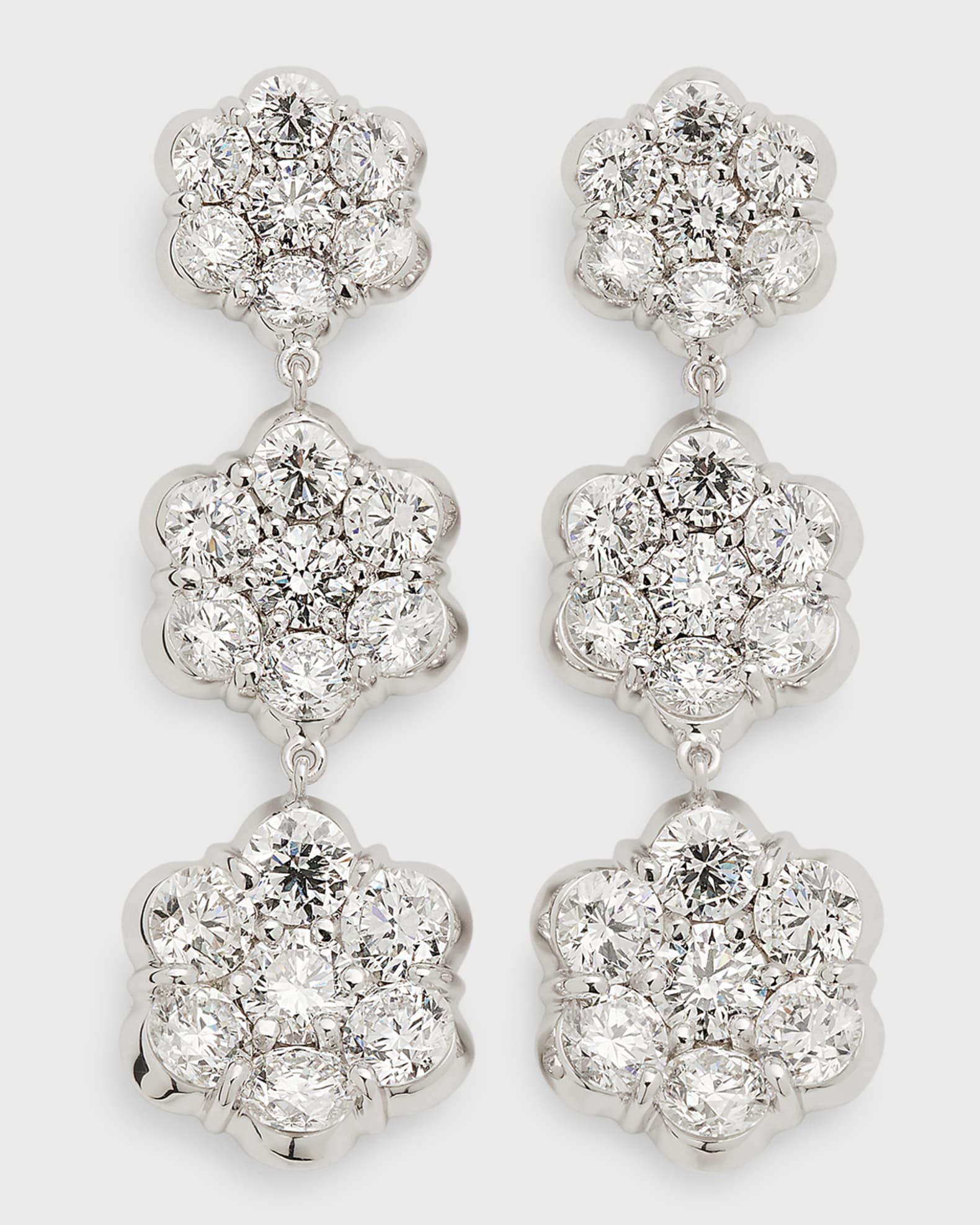 Bayco 18k White Gold Triple Flower Diamond Drop Earrings Neiman Marcus