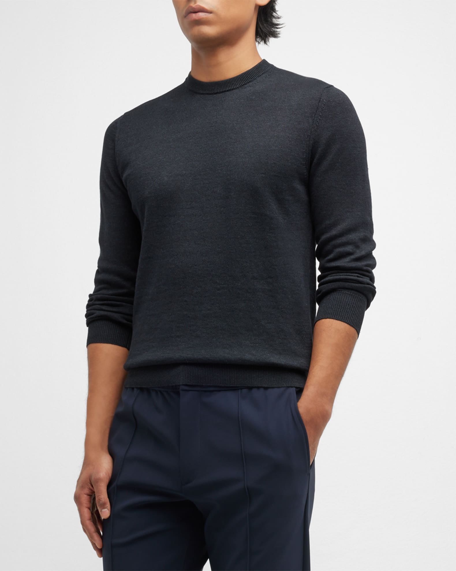 KNT Men's Black Crewneck Knit Sweater | Neiman Marcus