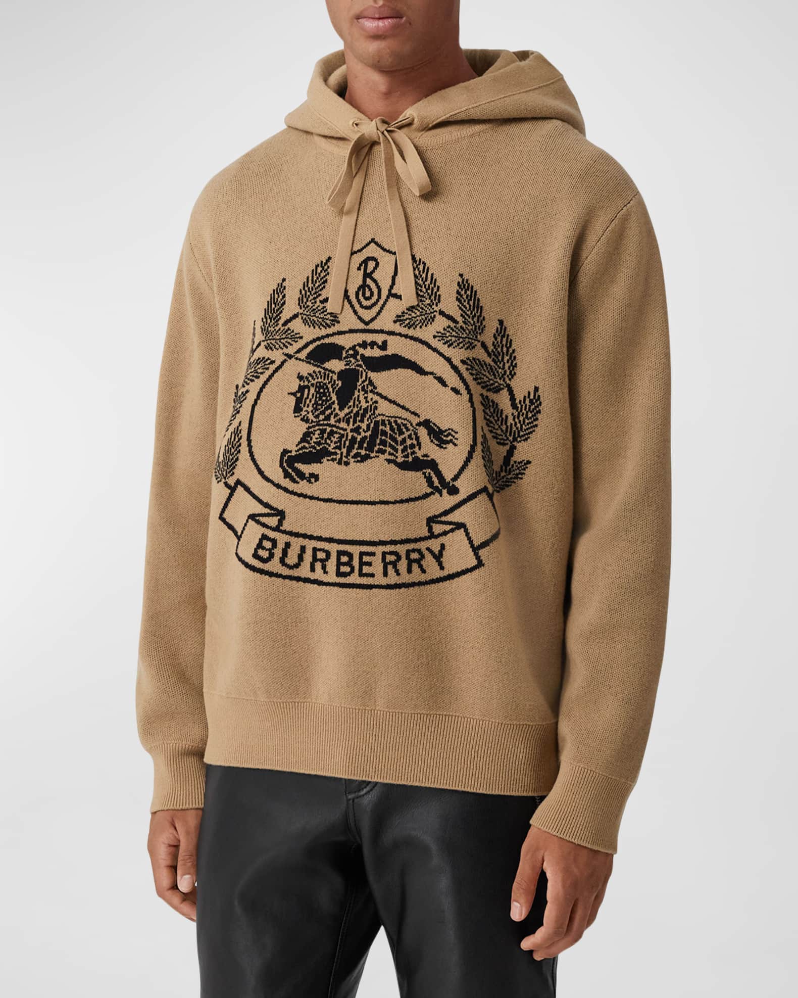 Burberry Monogram Fleece Jacquard Hooded Top In Beige