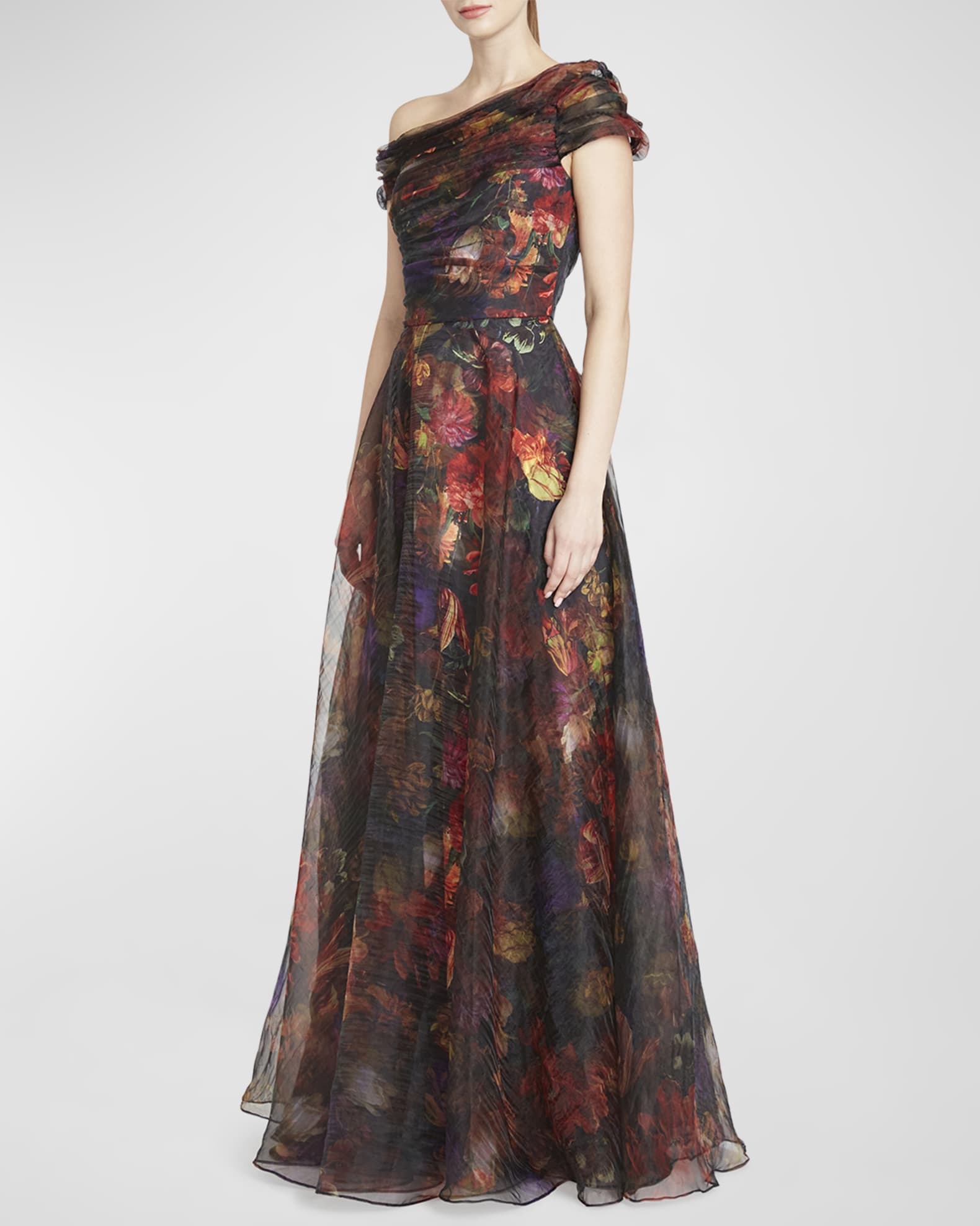 Theia Jada OneShoulder FloralPrint Organza Gown Neiman Marcus