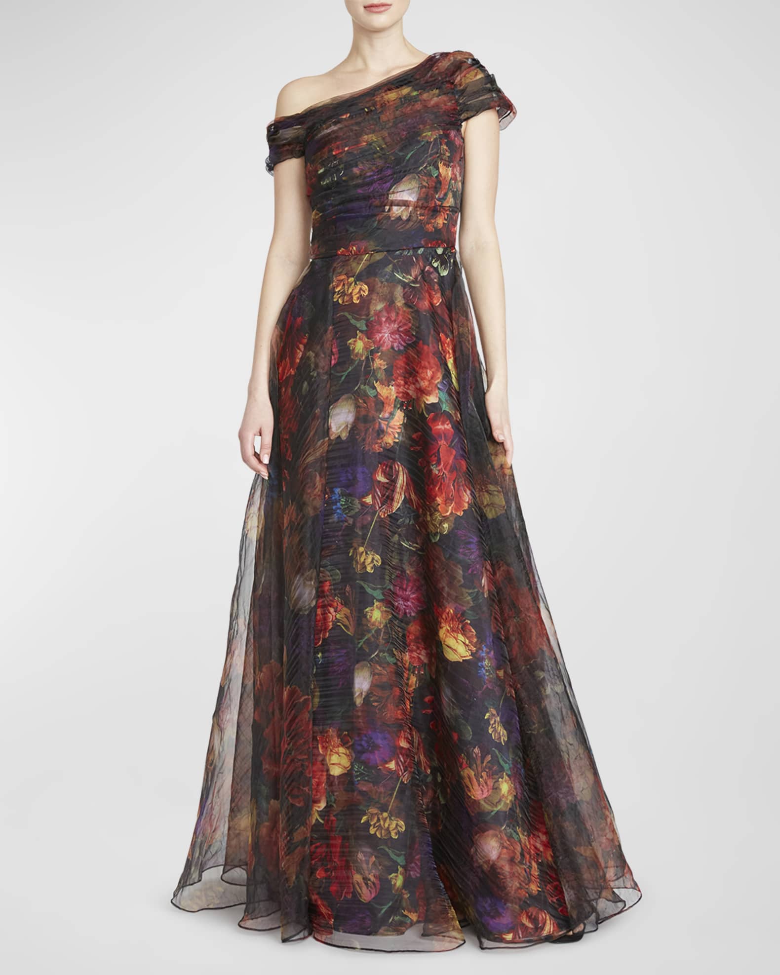 Theia Jada OneShoulder FloralPrint Organza Gown Neiman Marcus
