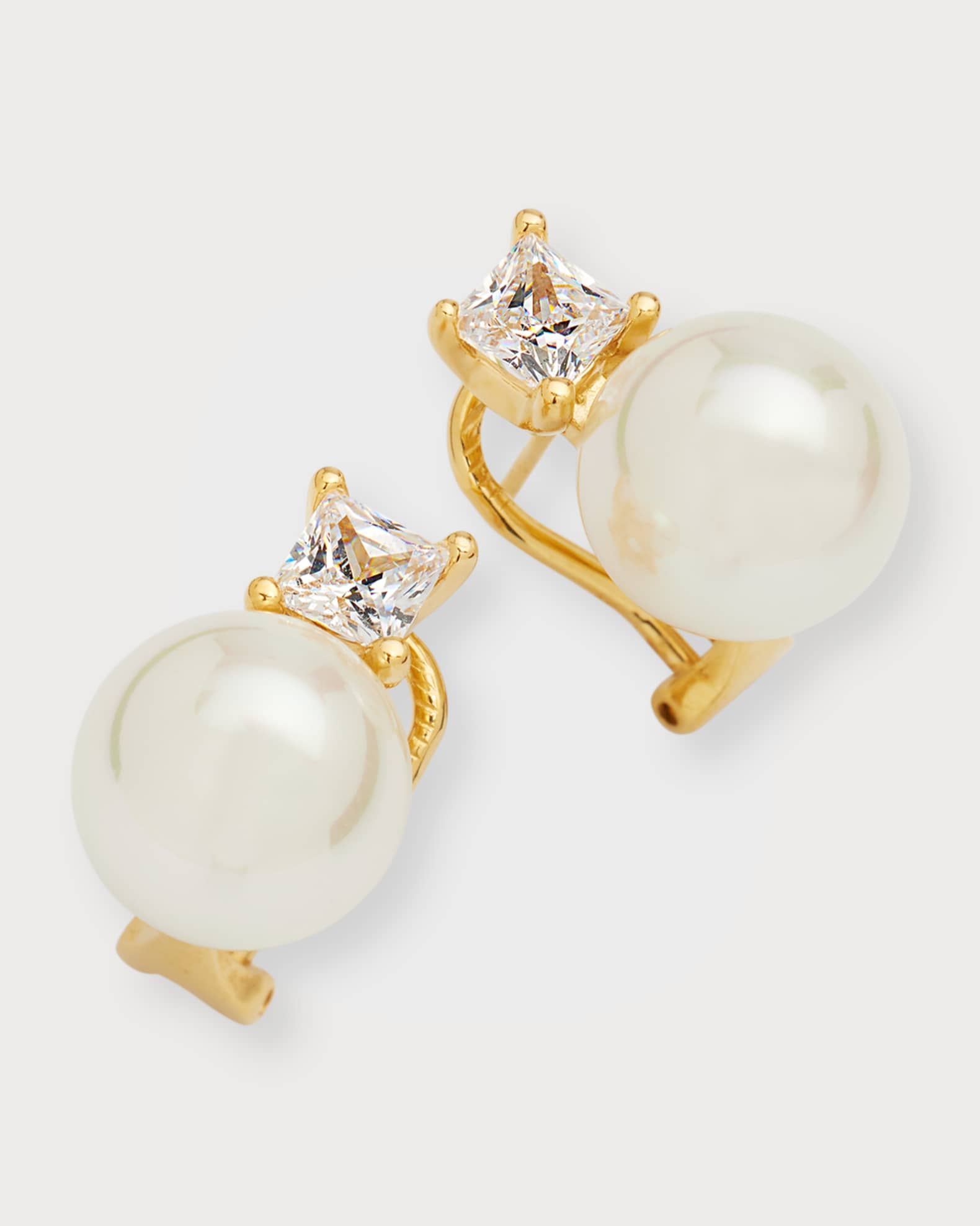 Majorica Selene Square Cubic Zirconia and Pearl Omega Earrings Neiman Marcus
