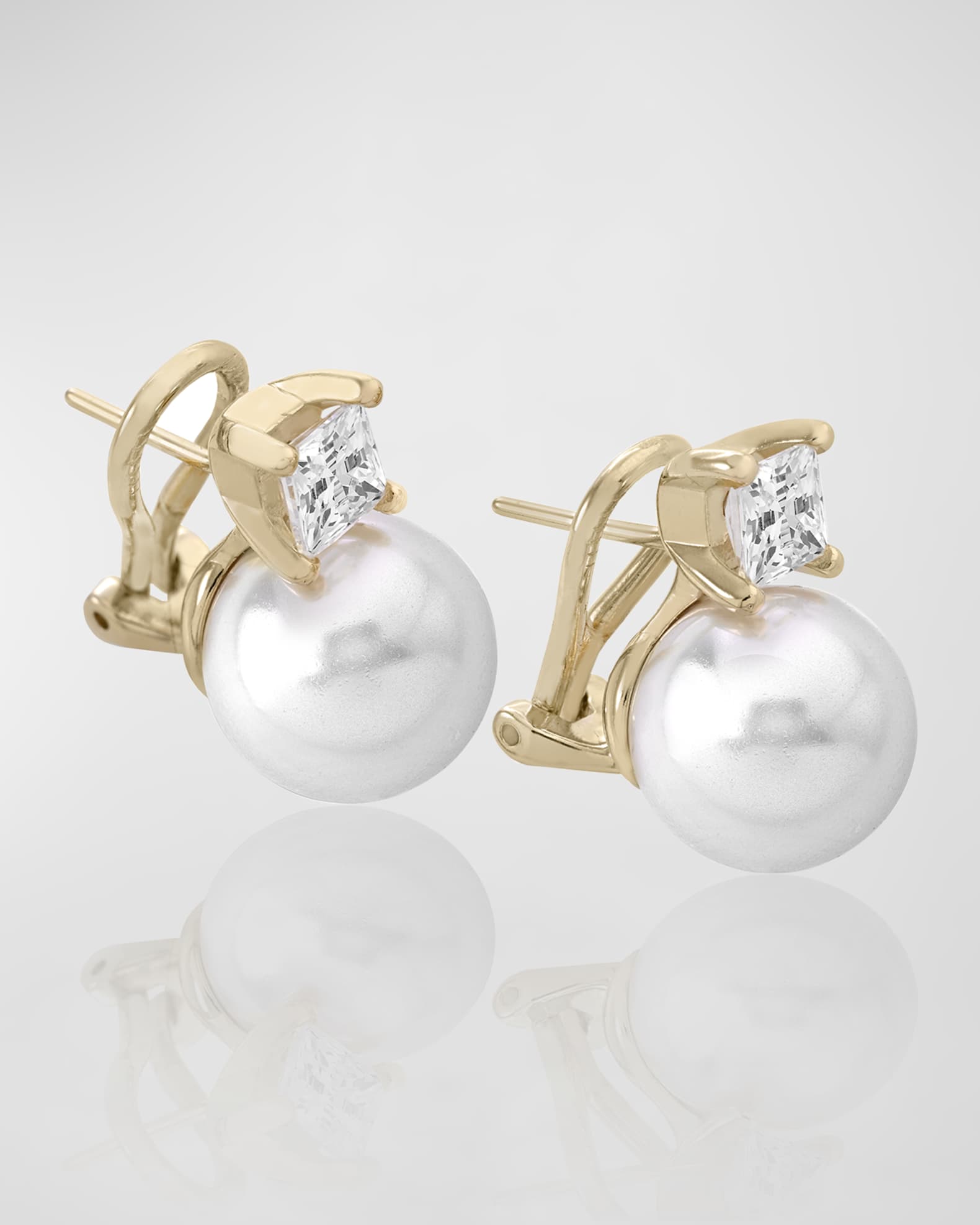 Majorica Selene Square Cubic Zirconia and Pearl Omega Earrings Neiman Marcus