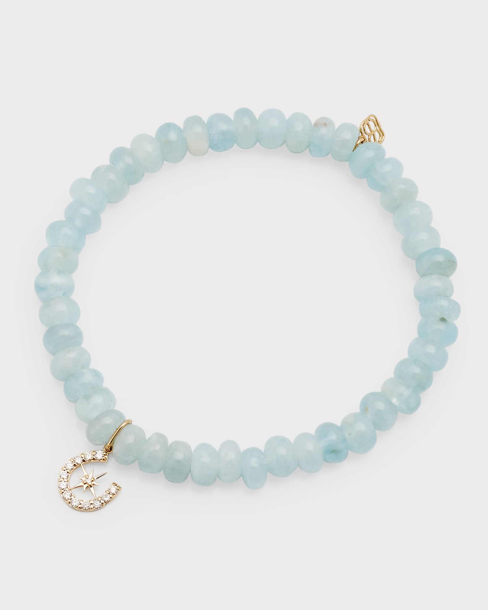 Diamond Starburst Horseshoe Charm on Aquamarine Bracelet 0