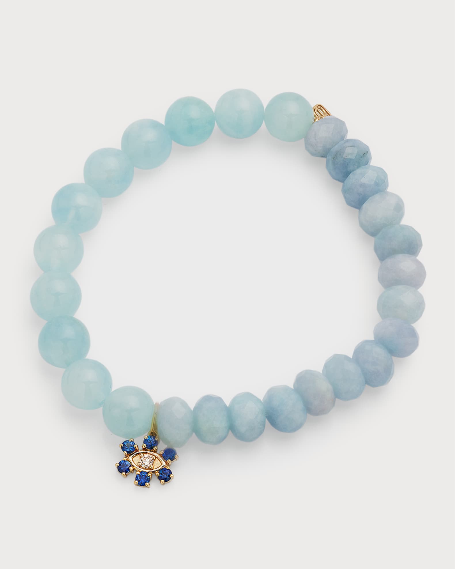 Aqua Beaded Bracelet with Sapphire & Diamond Flower Charm 0