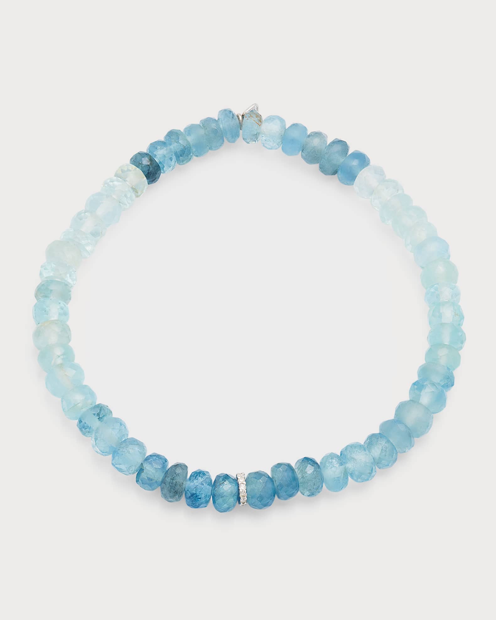 Sydney Evan 4mm Aqua Faceted Rondelle Bracelet With Diamond Disc Bead