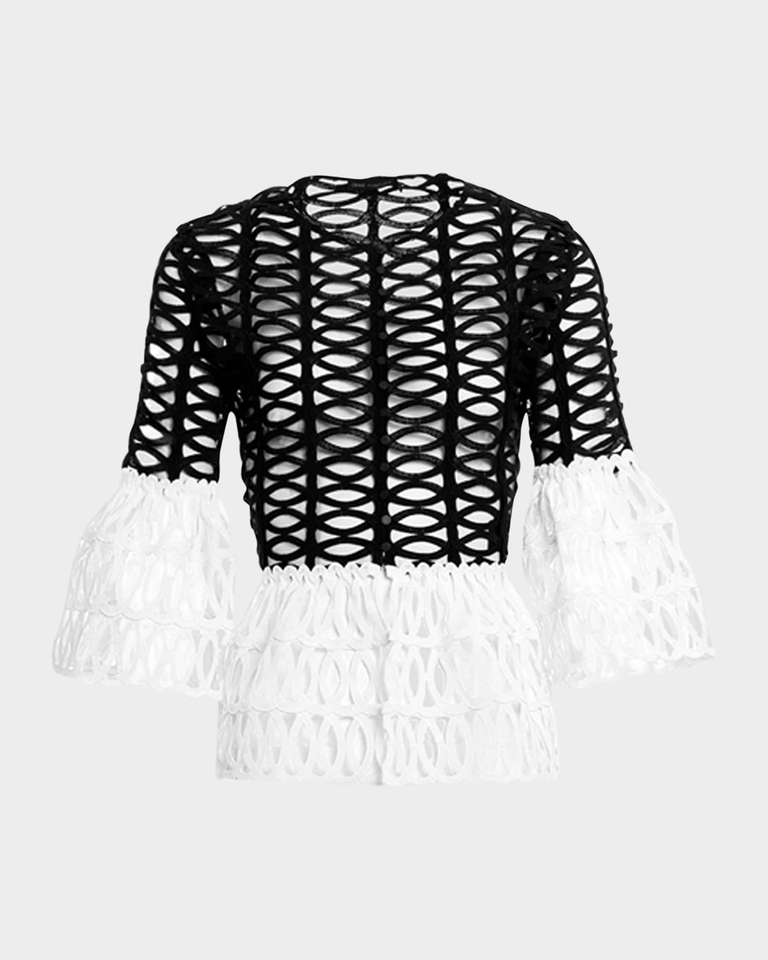 Anne Fontaine Mayoko Two-Tone Bell-Sleeve Ribbon Top | Neiman Marcus