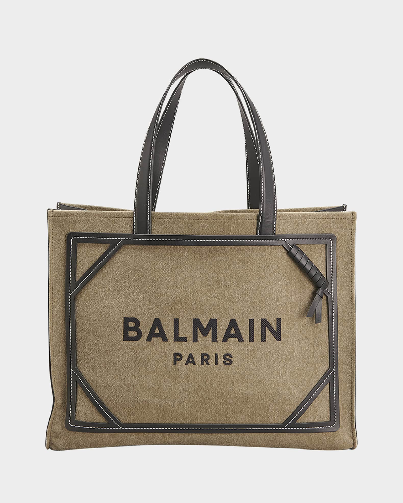 B Army Medium Shopper Tote Bag in Canvas with Leather Handles 0