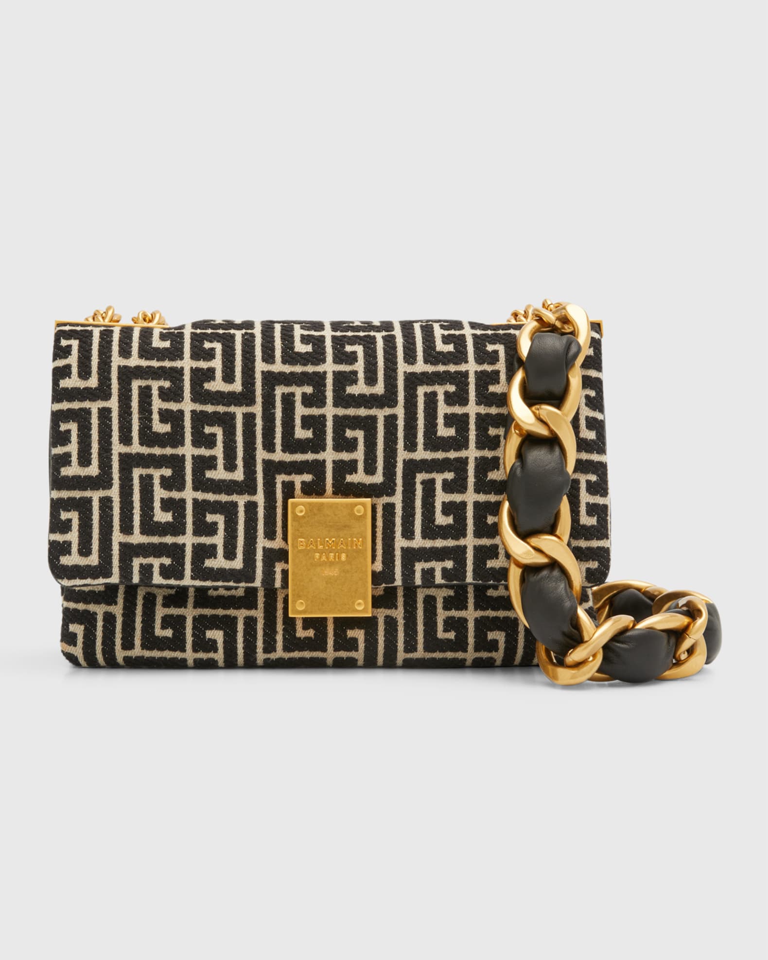 Balmain 1945 Soft Small Shoulder Bag in Monogram Jacquard