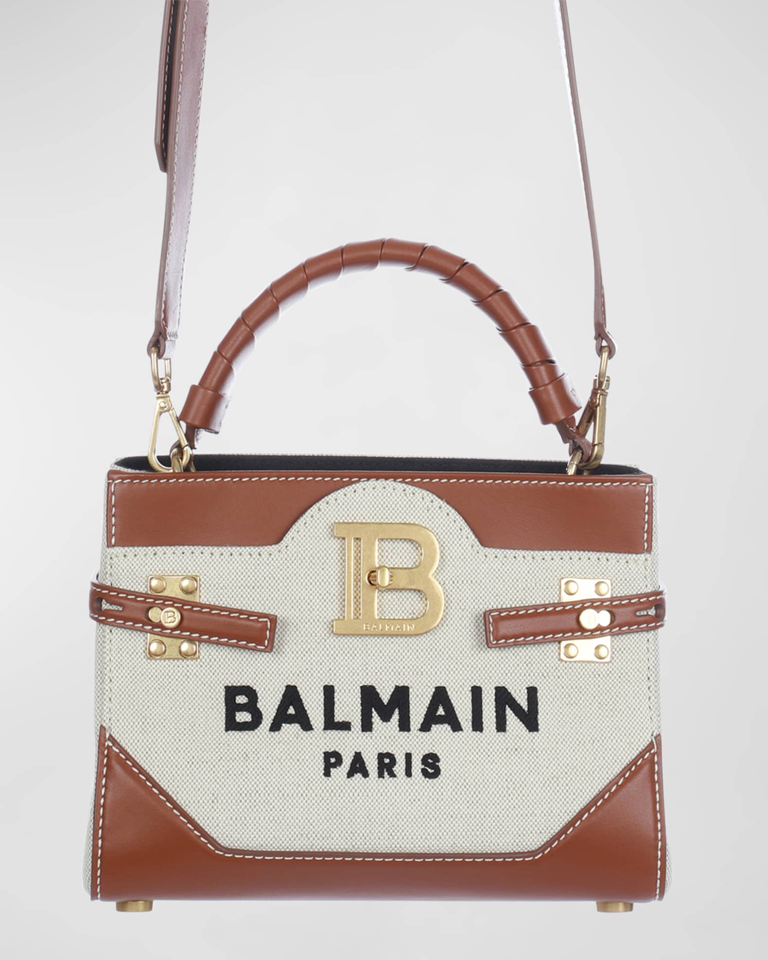 Balmain BBuzz 22 TopHandle Bag in Canvas and Leather Neiman Marcus