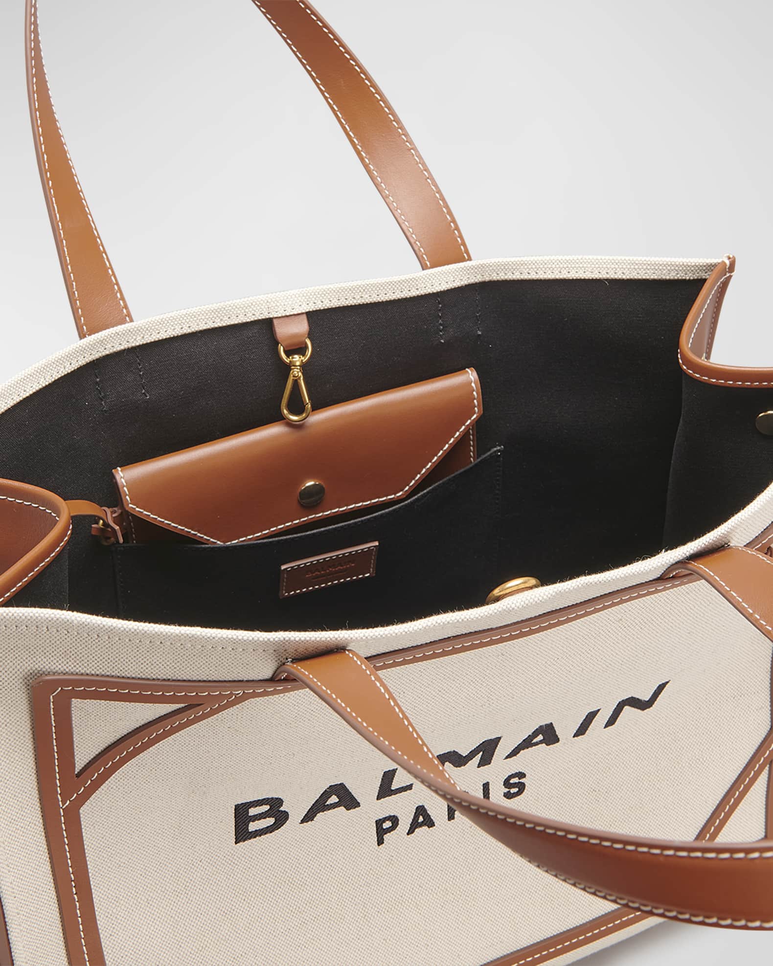B Army Medium Shopper Tote Bag in Canvas with Leather Handles 1