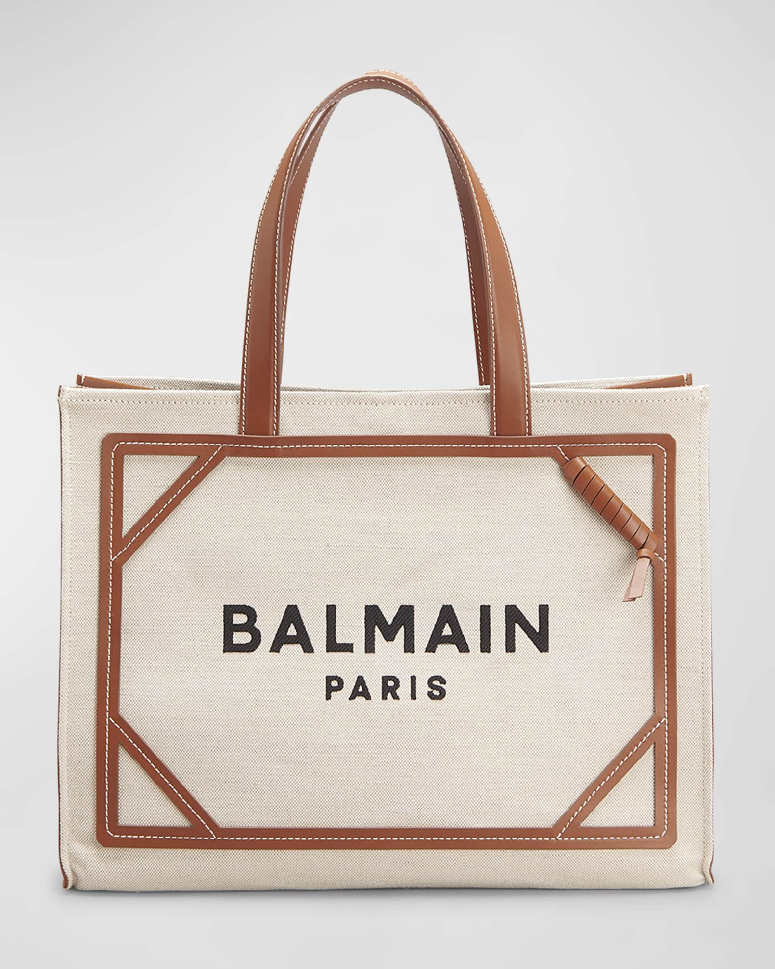 Balmain B-army Medium Logo Shopper Tote In Black White