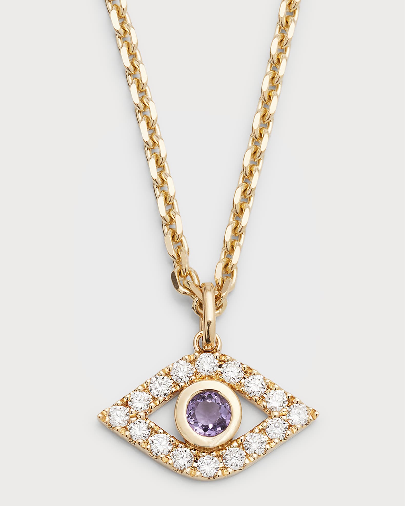 Amethyst Evil Eye Charm Necklace with Diamonds 0