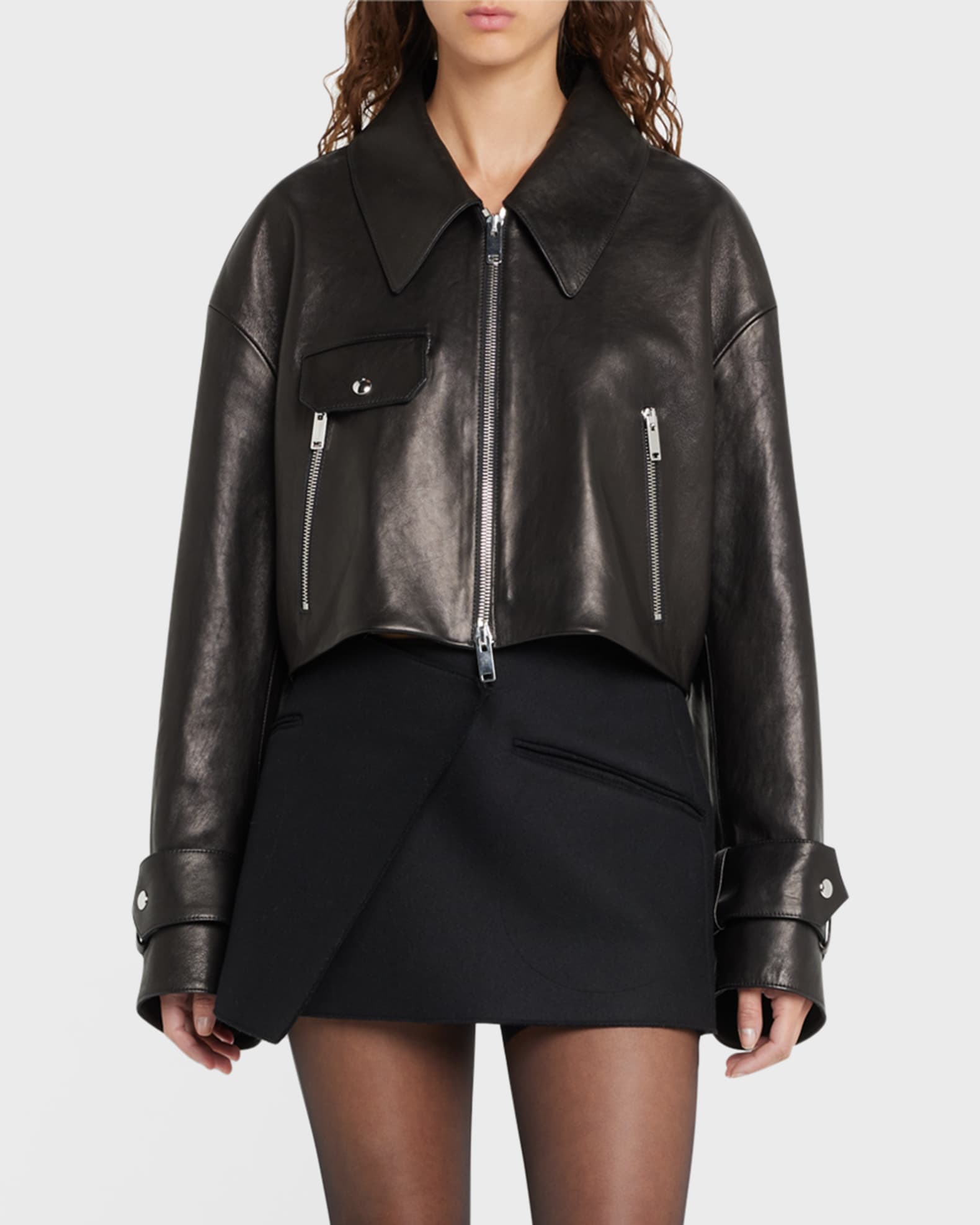 Khaite Flinn Cropped Leather Jacket | Neiman Marcus
