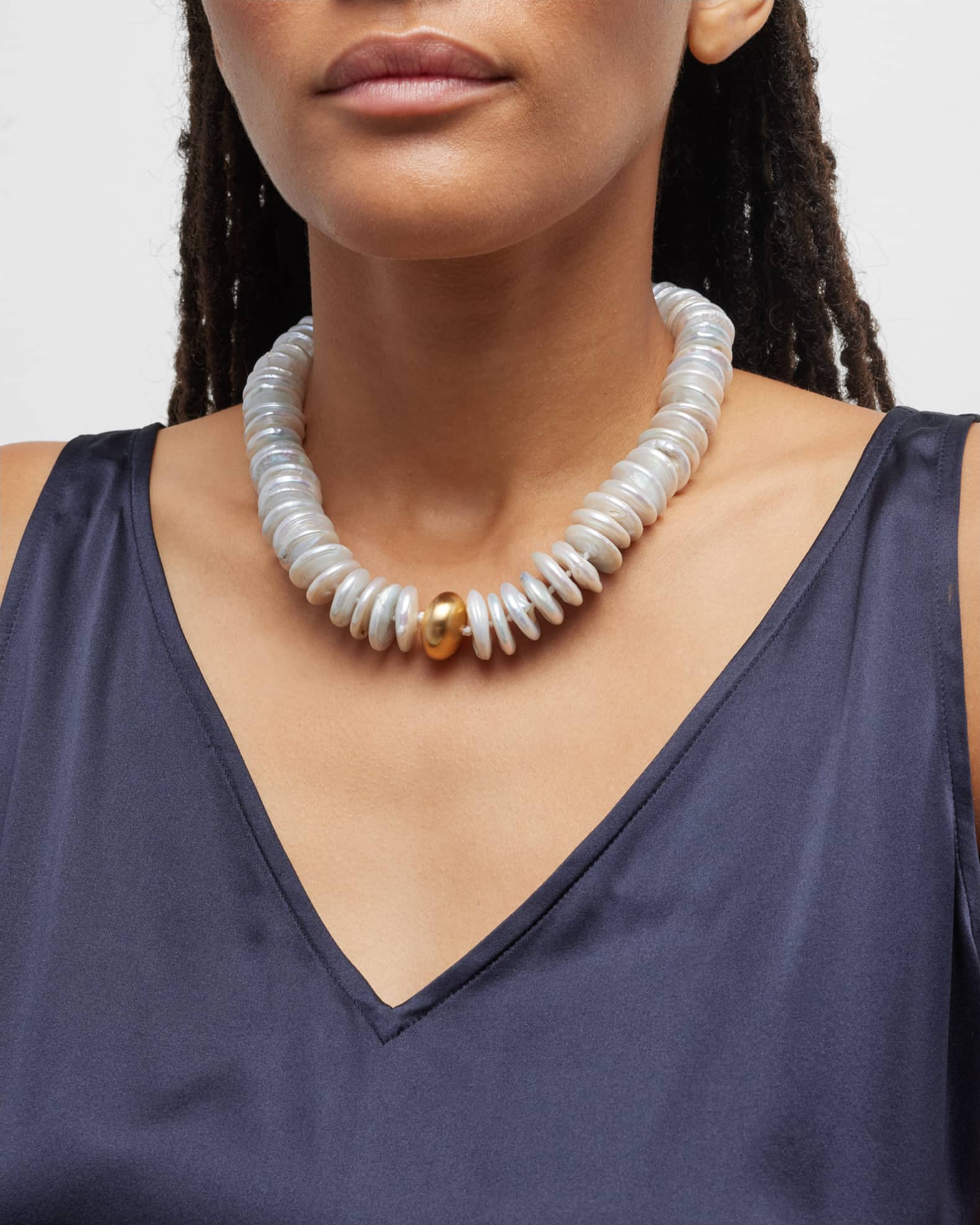 Baroque Pearl Beaded Disc Necklace 1