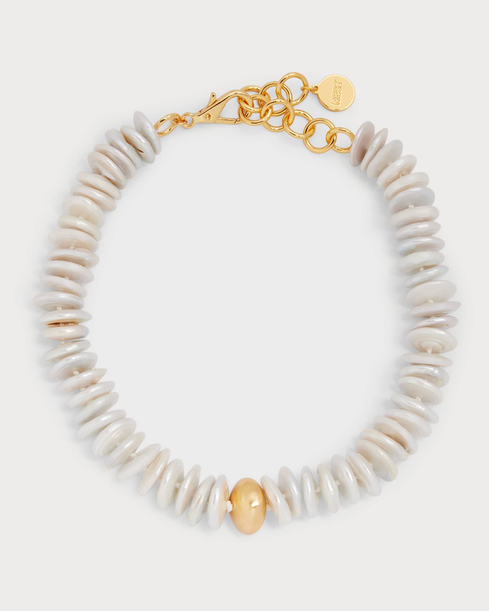 Baroque Pearl Beaded Disc Necklace 0