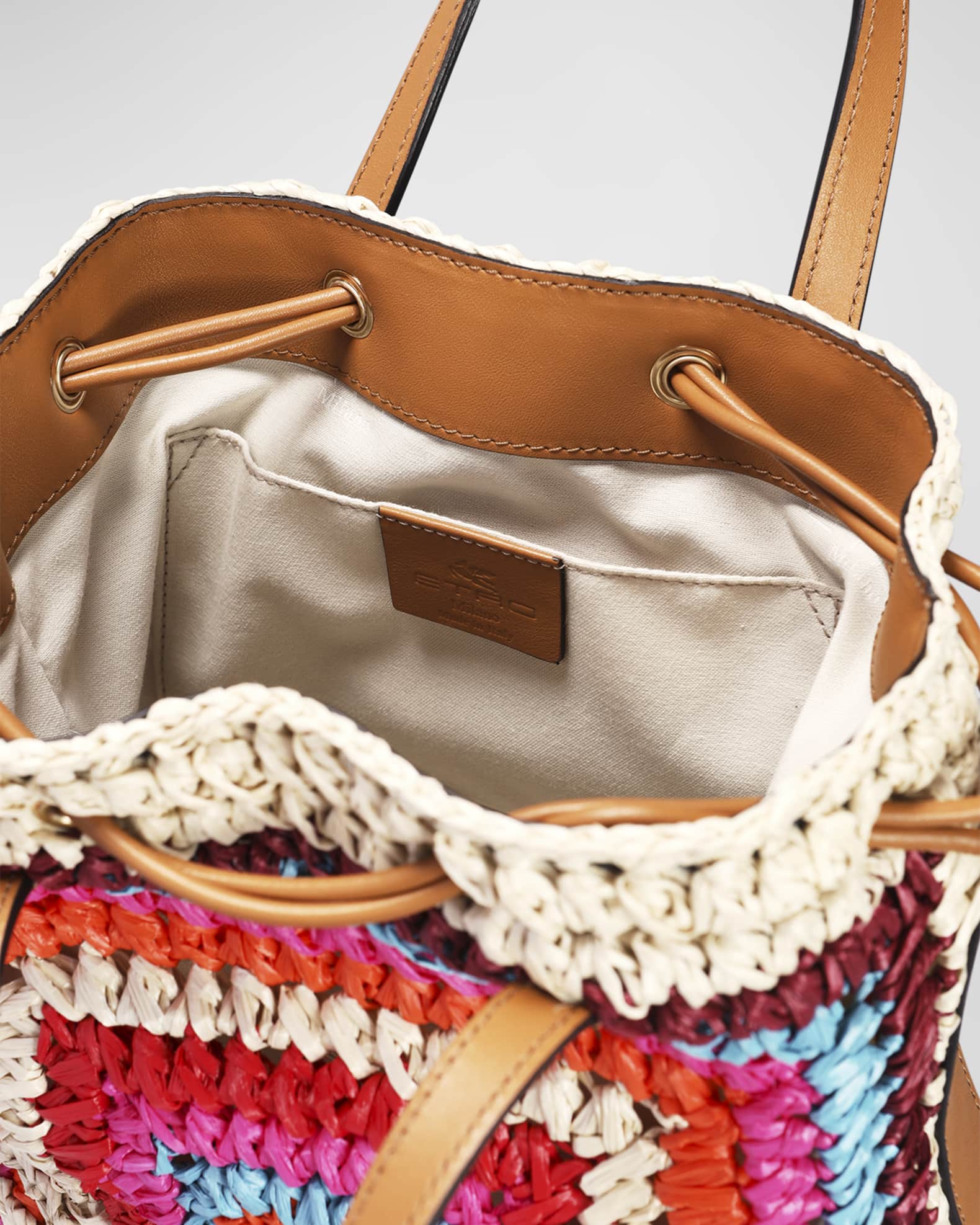 Etro Multicolor Crochet Raffia Bucket Bag Neiman Marcus