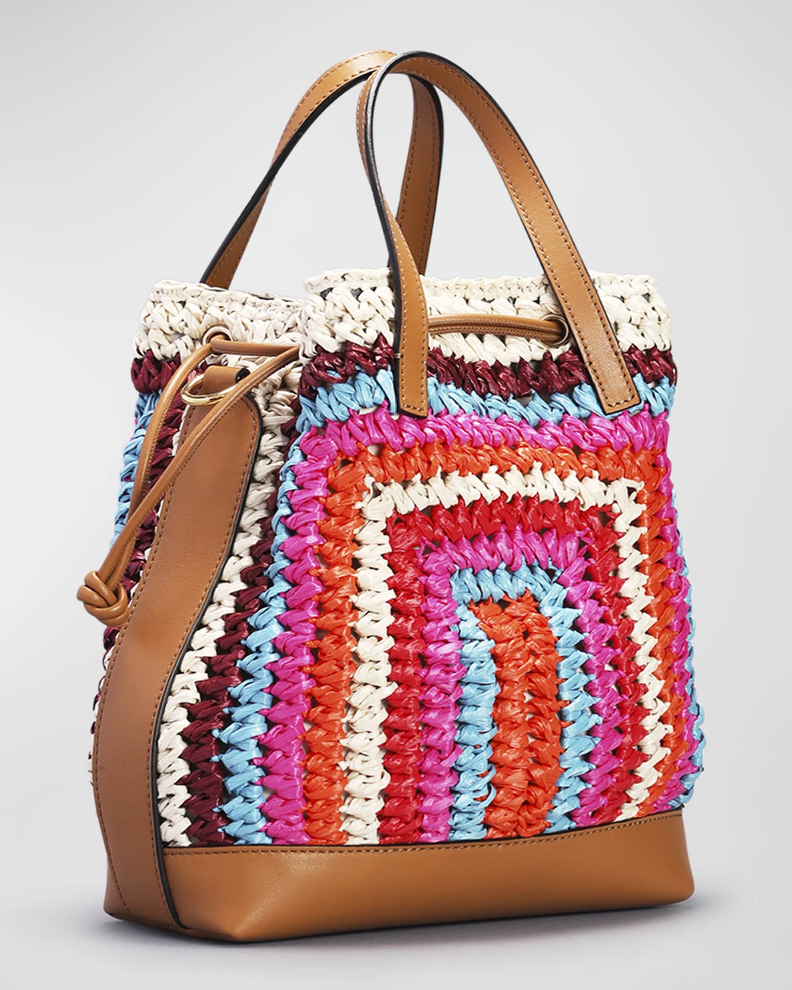 Etro Multicolor Crochet Raffia Bucket Bag | Neiman Marcus