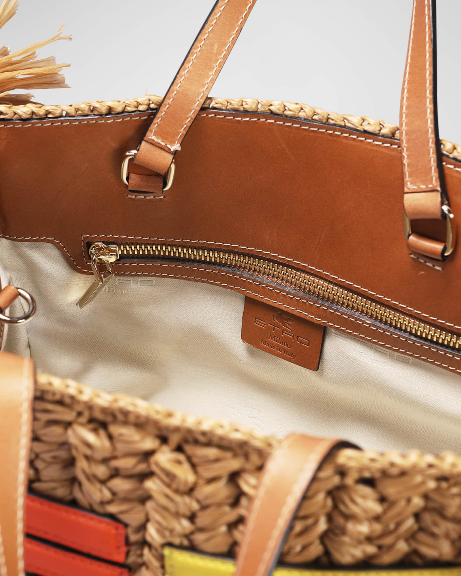 Etro Globetrotter Logo Braided Raffia Tote Bag Neiman Marcus