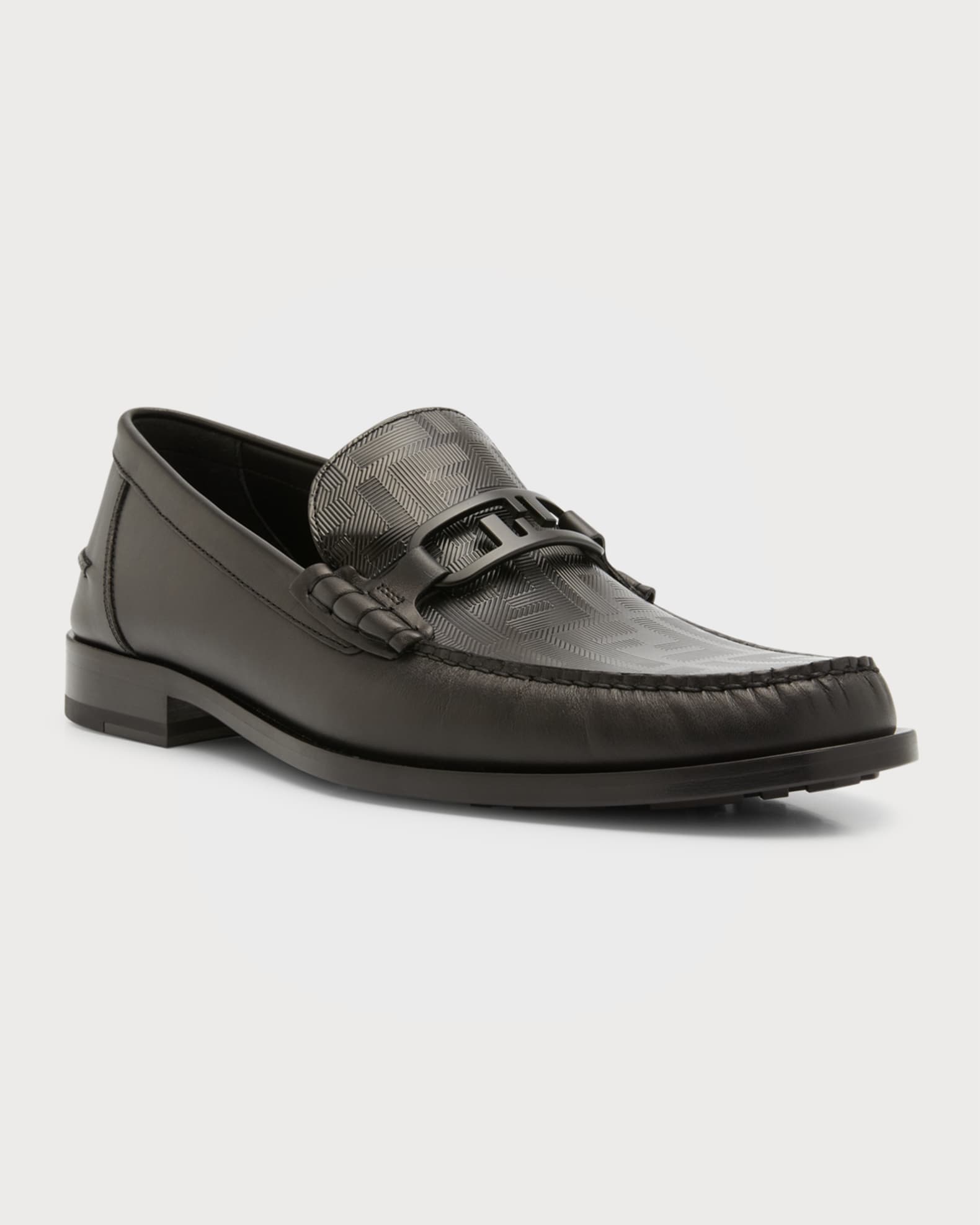 Fendi Men's Tonal FF-Monogram Leather Loafers | Neiman Marcus