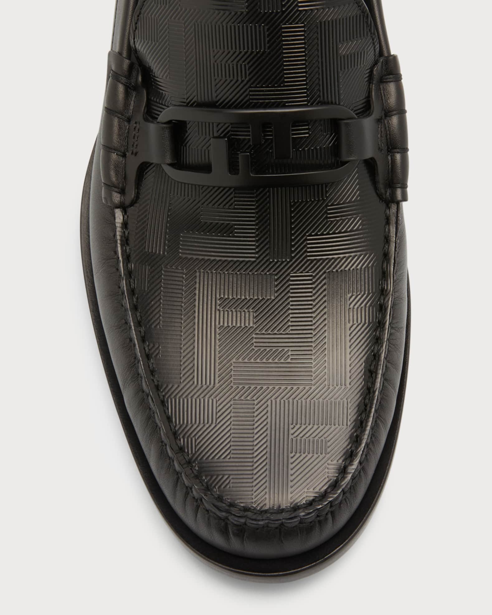 Fendi Men's Tonal FF-Monogram Leather Loafers | Neiman Marcus