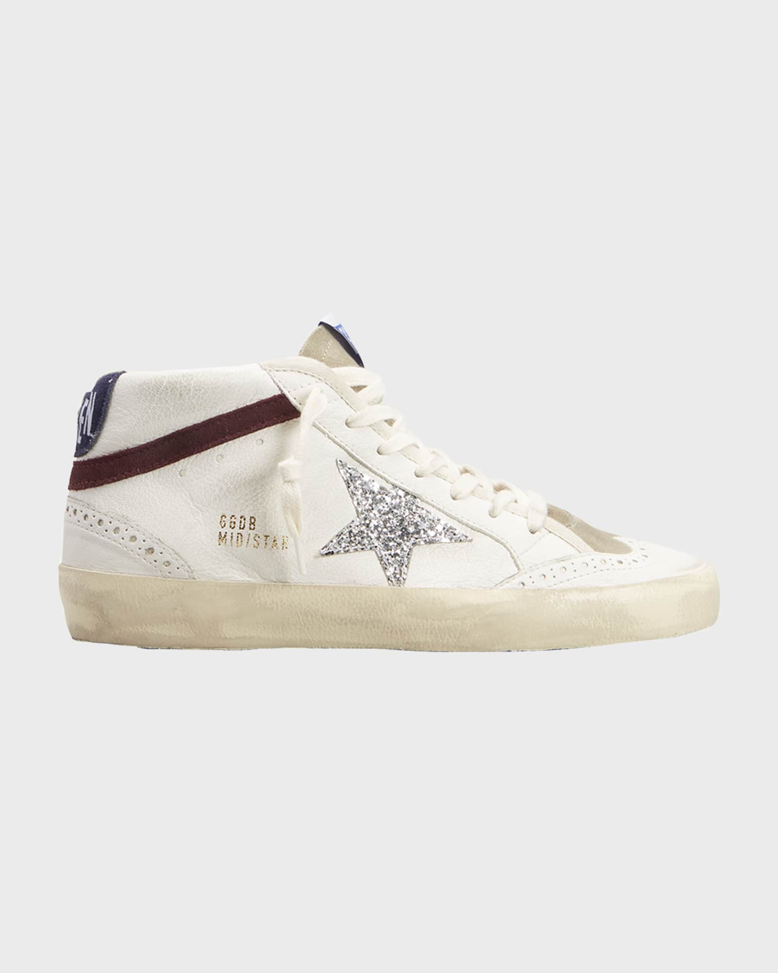 Mid Star Leather Glitter Wing-Tip Sneakers 0