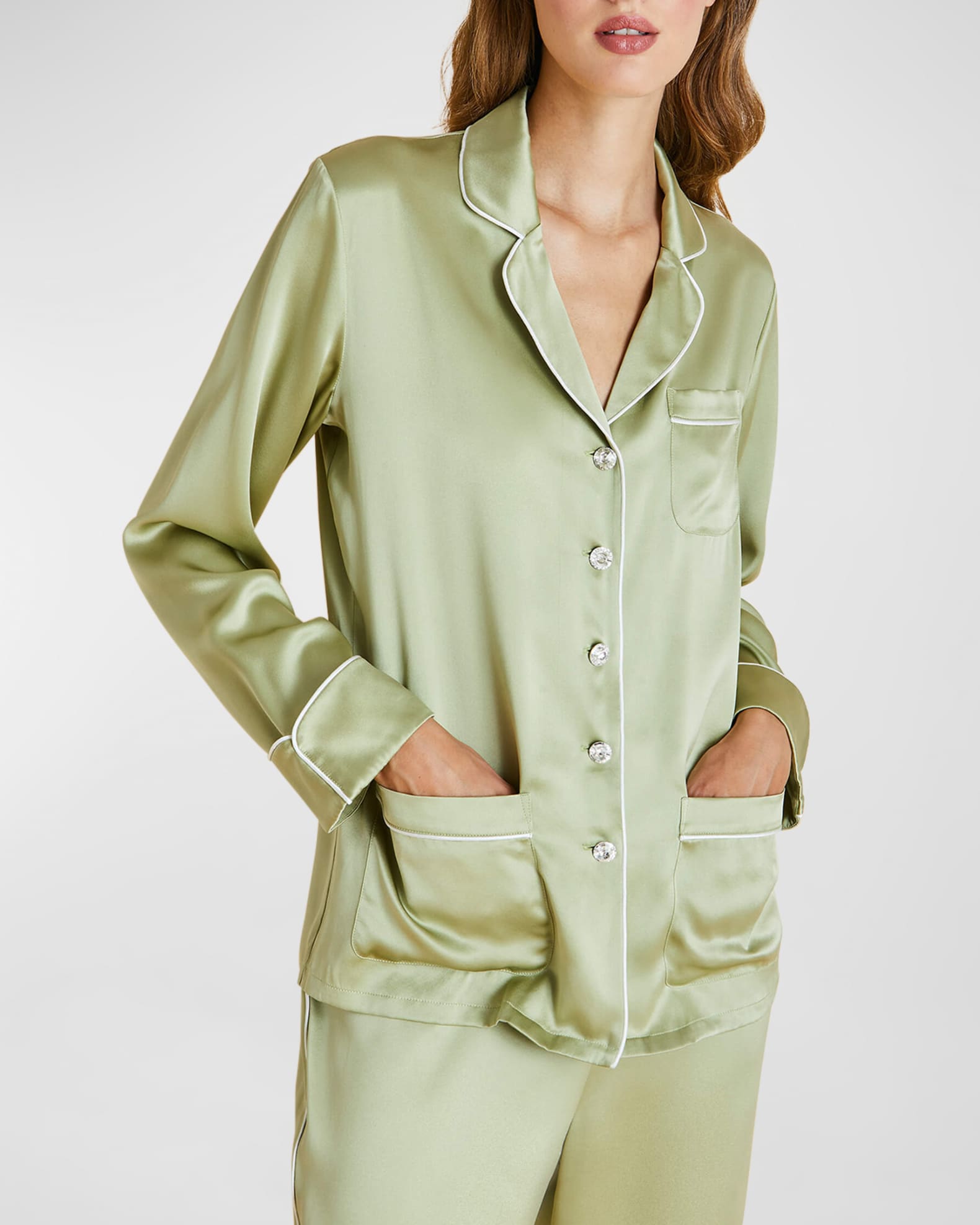 Olivia Von Halle Coco Solid Silk Pajama Set | Neiman Marcus