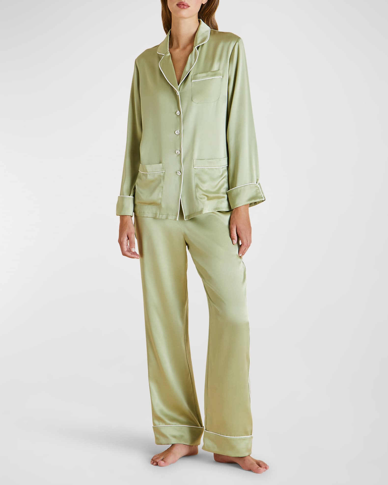 Olivia Von Halle Coco Solid Silk Pajama Set | Neiman Marcus