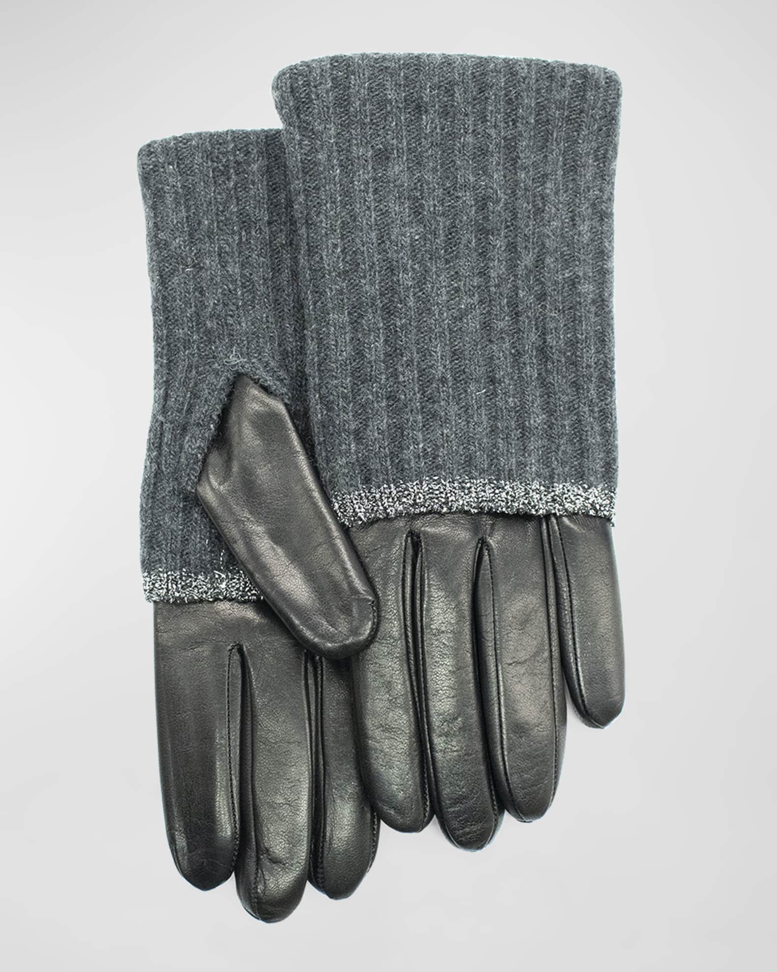 Portolano Nappa Leather & Ribbed Two-Tone Cashmere Gloves