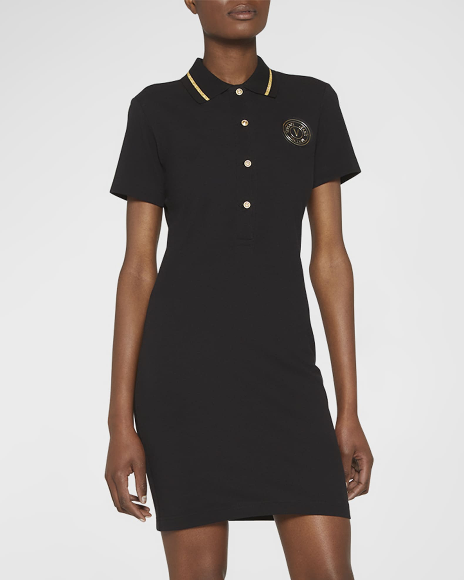 Shop Versace Jeans Couture V Emblem Metallic Logo Mini Dress