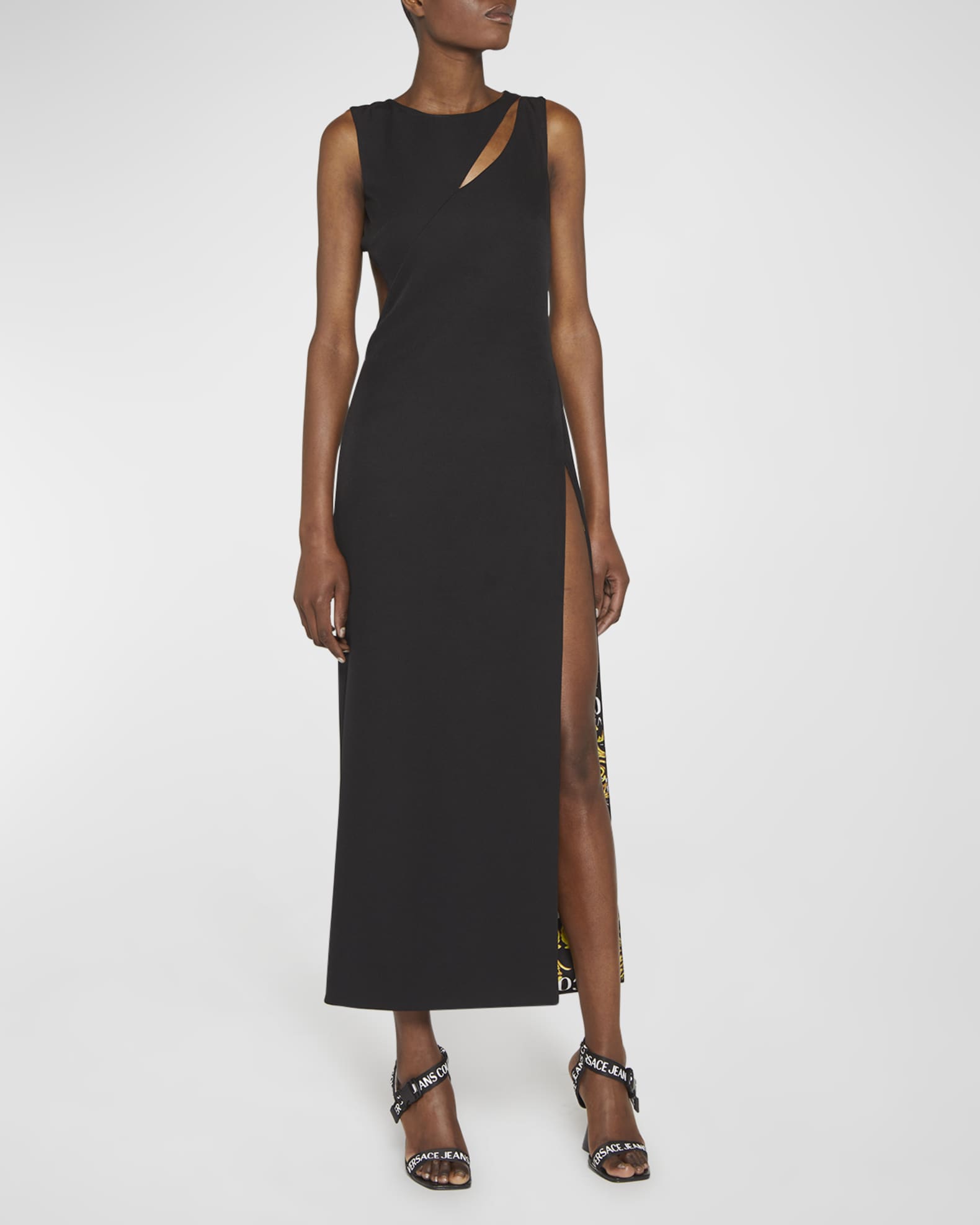 Versace Jeans Couture Cut-Out Logo Maxi Dress | Neiman Marcus