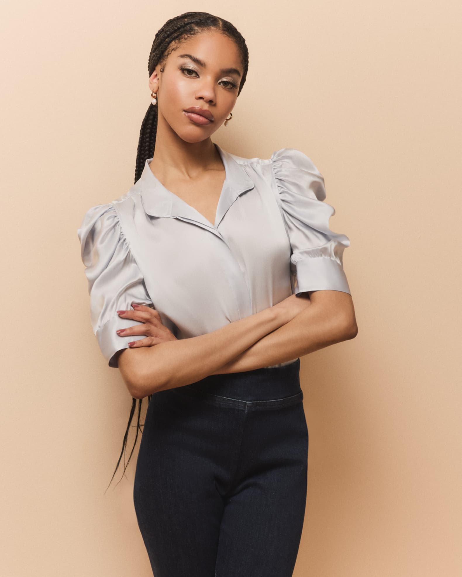 Gillian Silk Ruched Sleeve Top