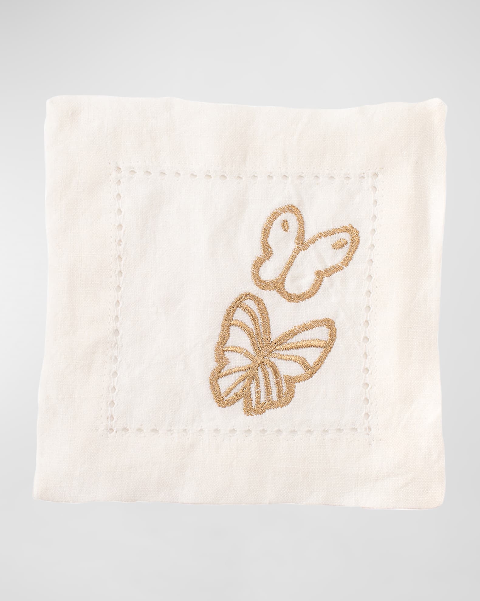 Hunt Slonem Painted Butterfly Embroidered Linen Cocktail Napkins, Set