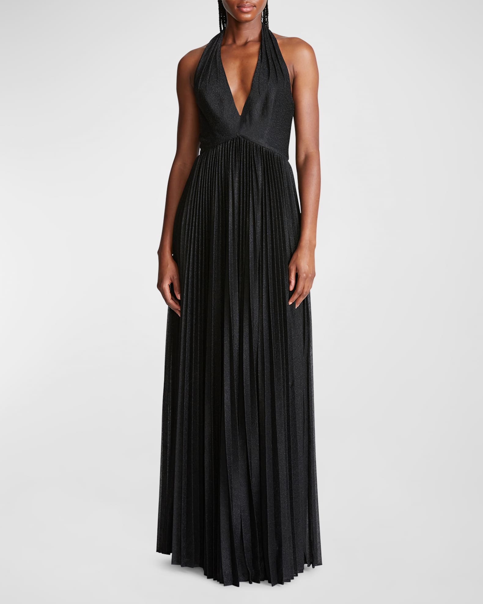 Halston Tiffany Pleated Shimmer Halter Gown | Neiman Marcus