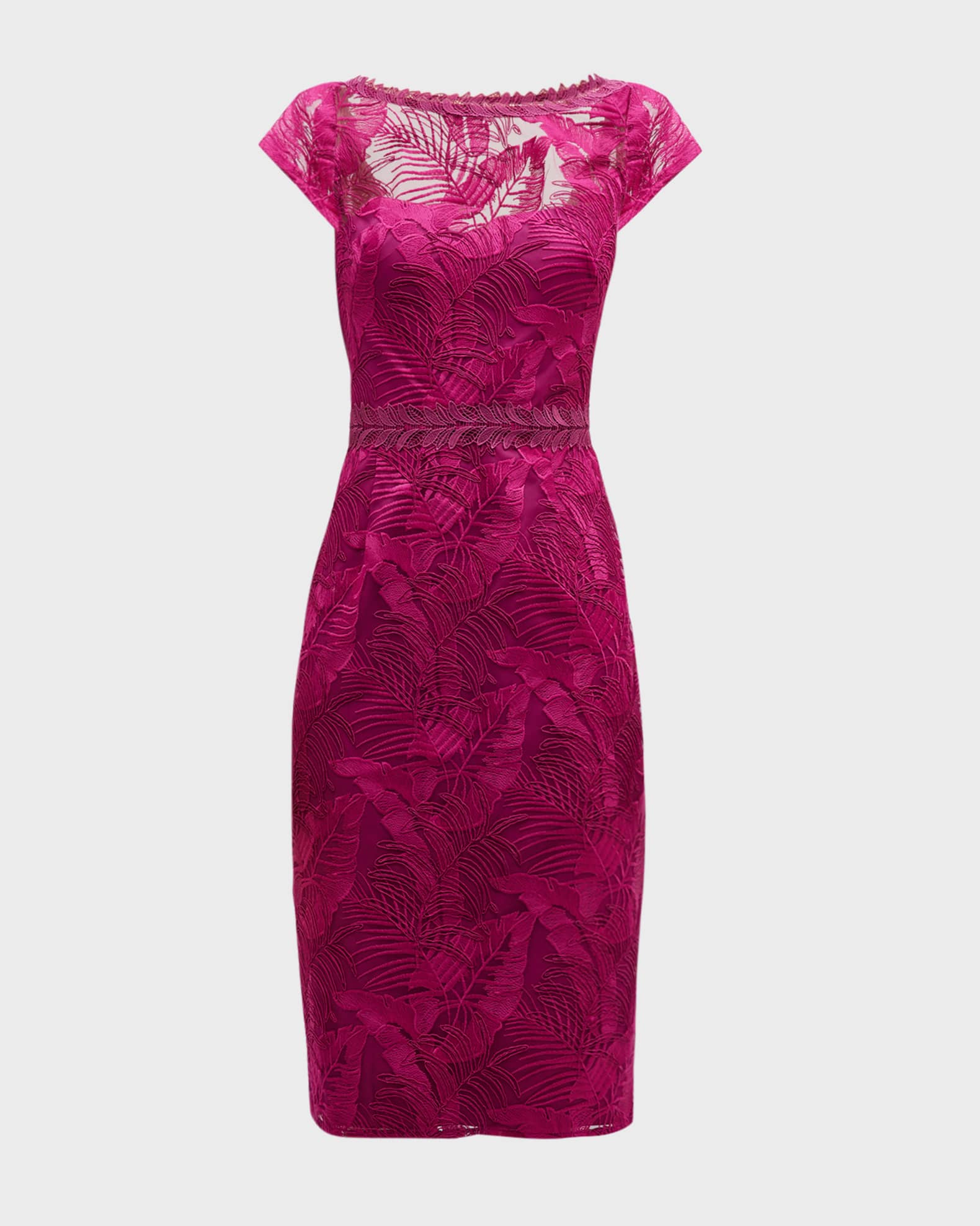 Marchesa Notte Cap-Sleeve Embroidered Tulle Midi Dress | Neiman Marcus
