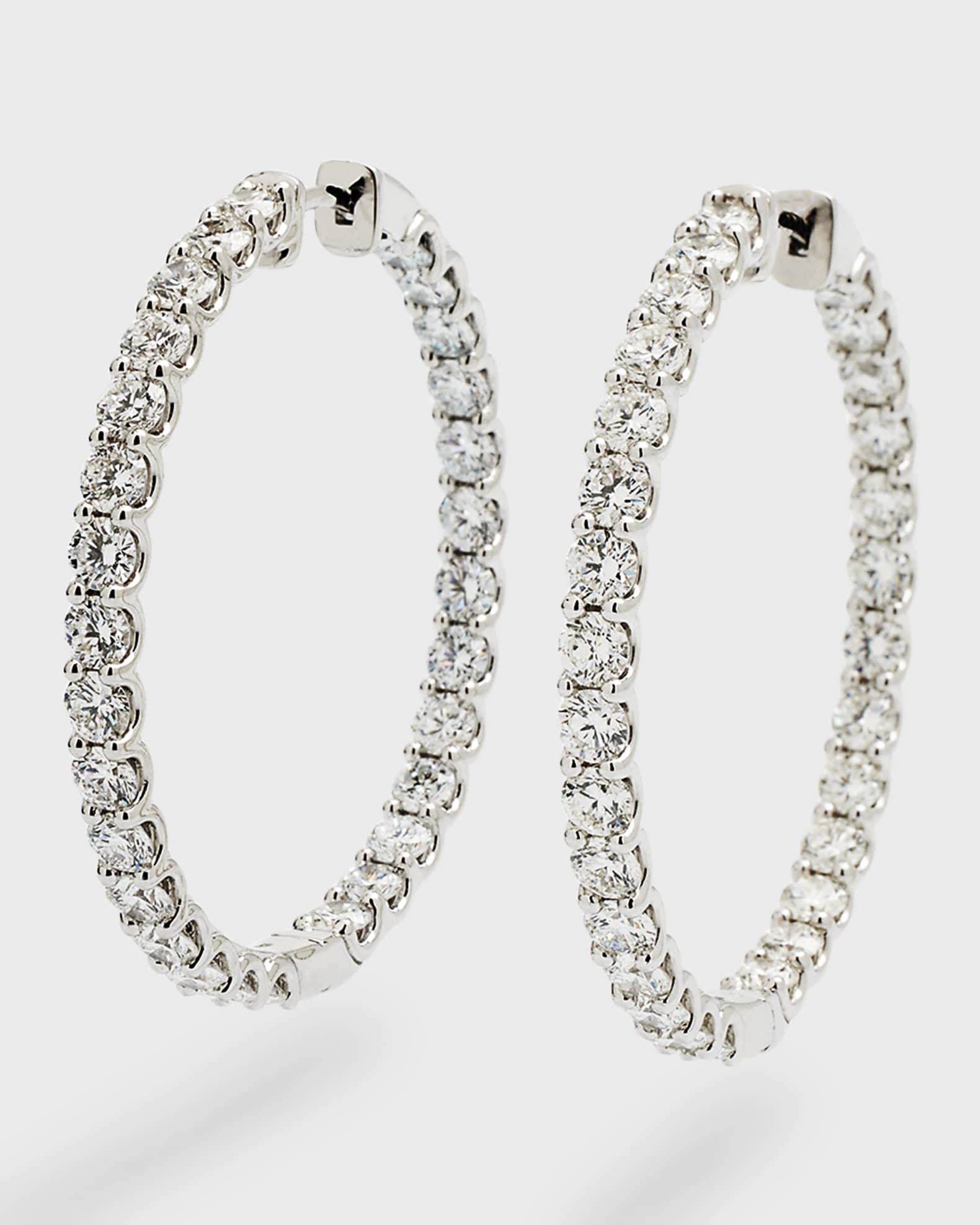 Lab Grown Diamond 18K White Gold Round Hoop Earrings, 1.5"L, 6.7tcw 0