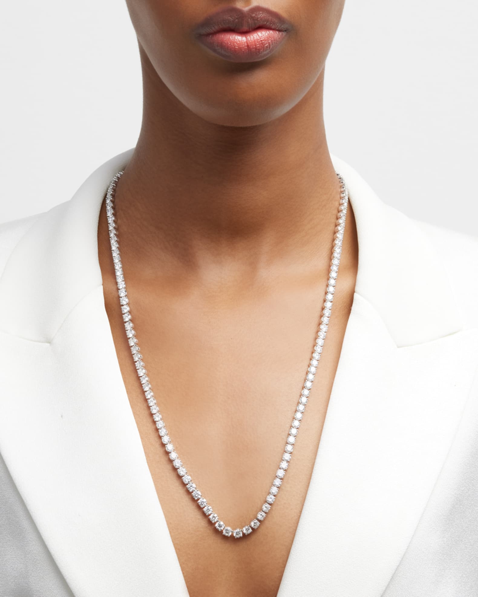 Lab Grown Diamond 18K White Gold Round Line Necklace, 24"L 1