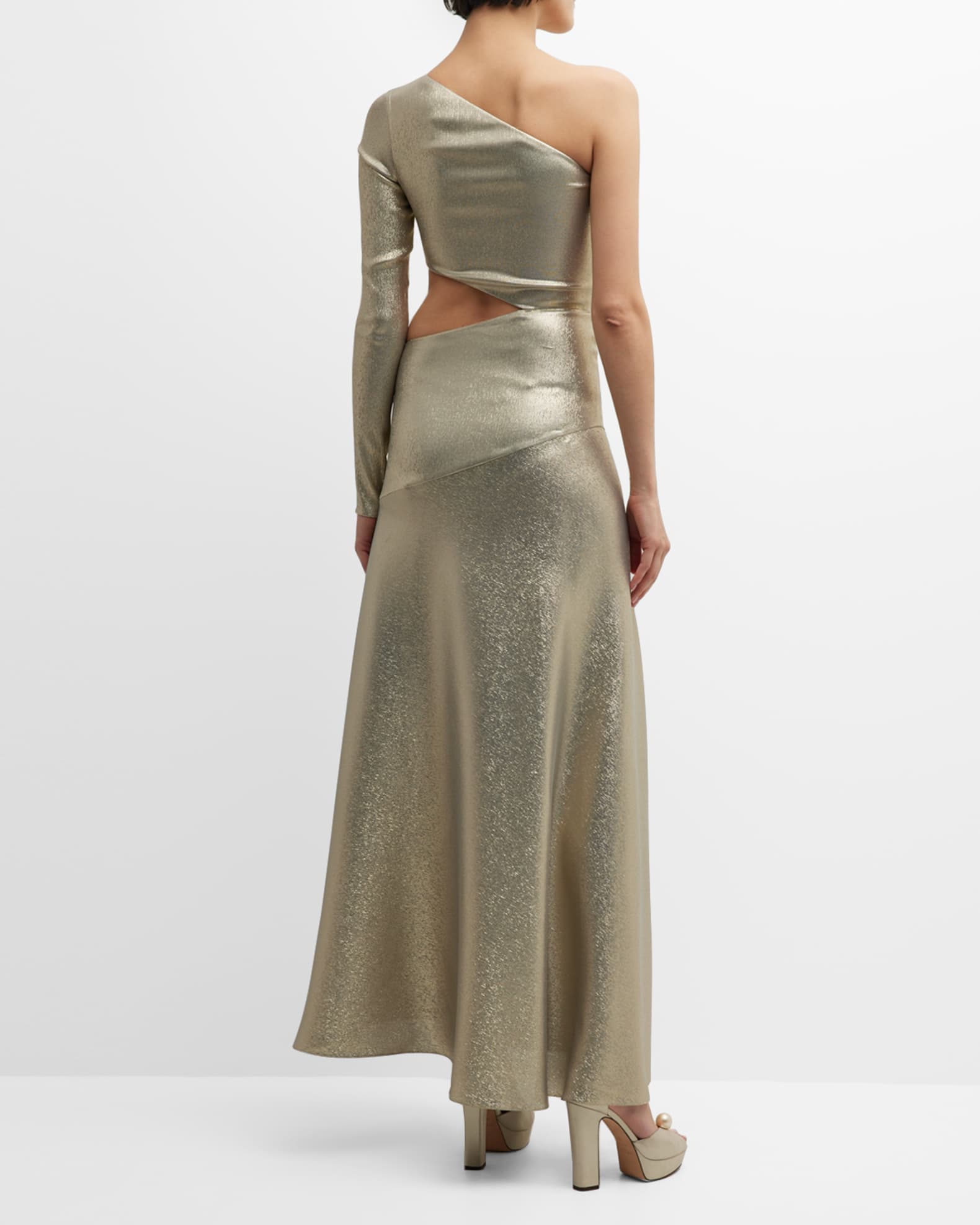 Adriana Iglesias Mirta Cutout Metallic One-Shoulder Maxi Dress | Neiman ...