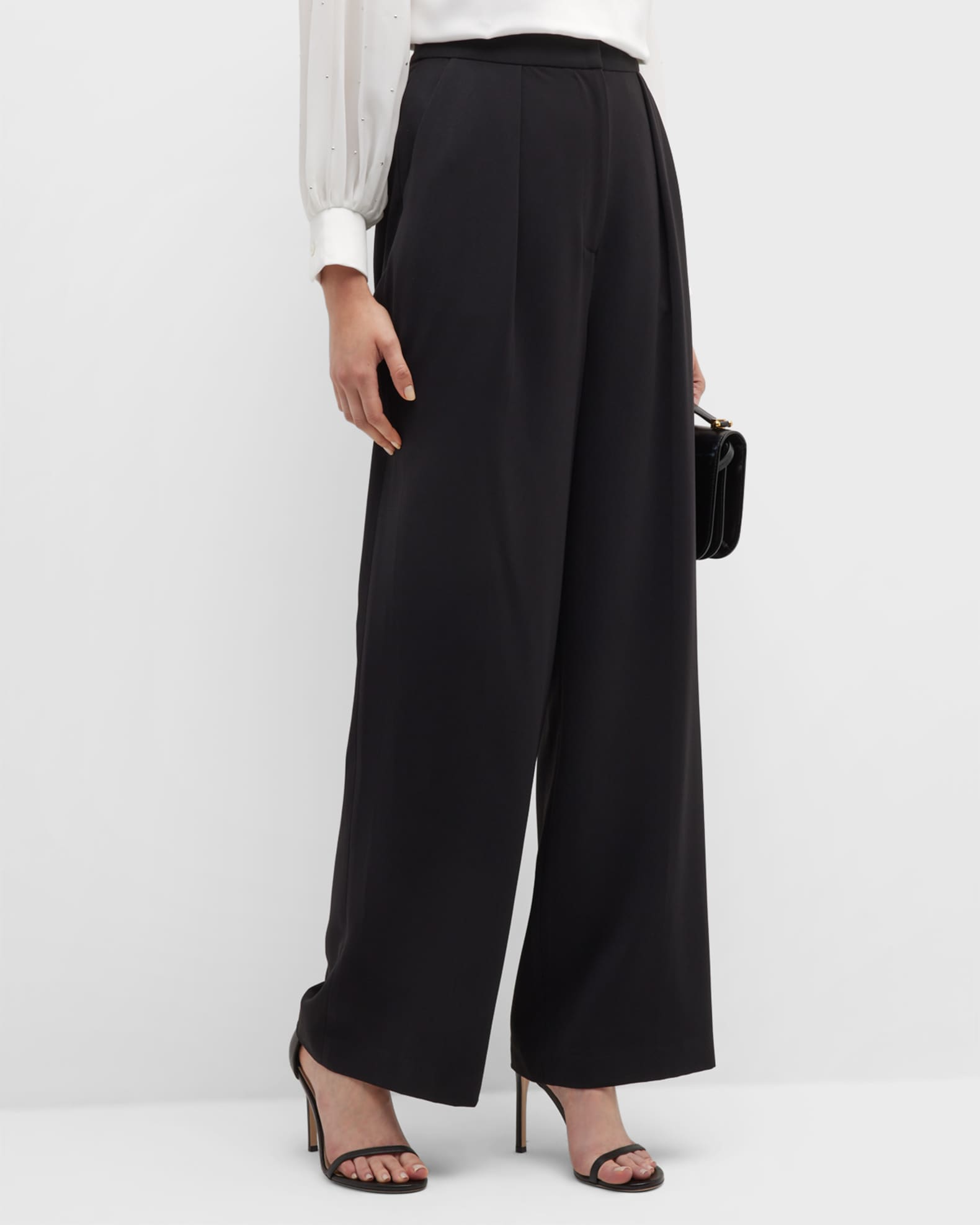 Tailored Wide-Leg Chiffon Pants 0