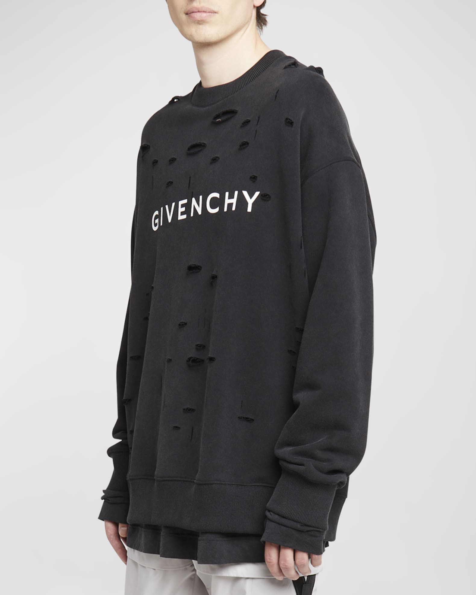 Givenchy Men's Destroyed Logo Sweatshirt | Neiman Marcus