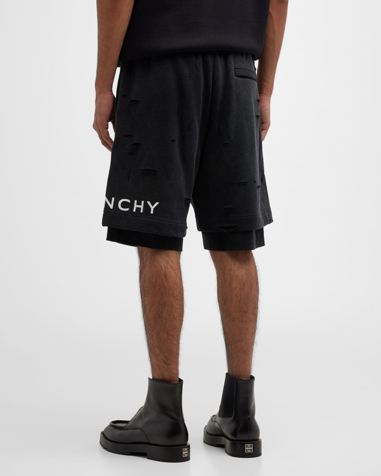 Givenchy Men s Destroyed Logo Sweat Shorts Neiman Marcus