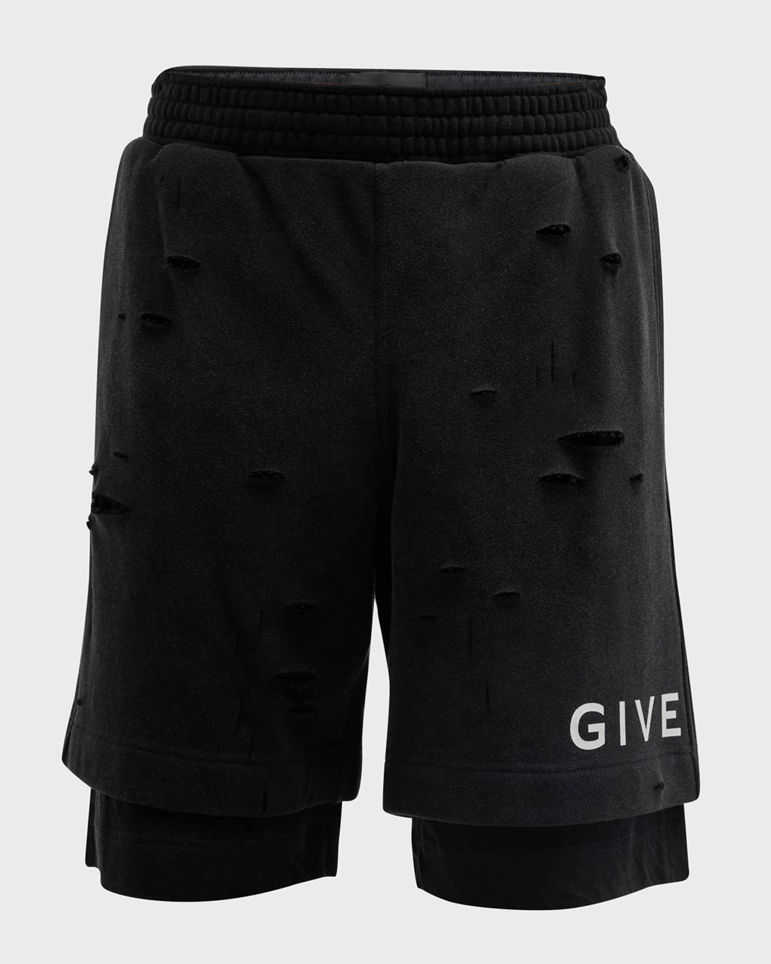 Givenchy Men s Destroyed Logo Sweat Shorts Neiman Marcus