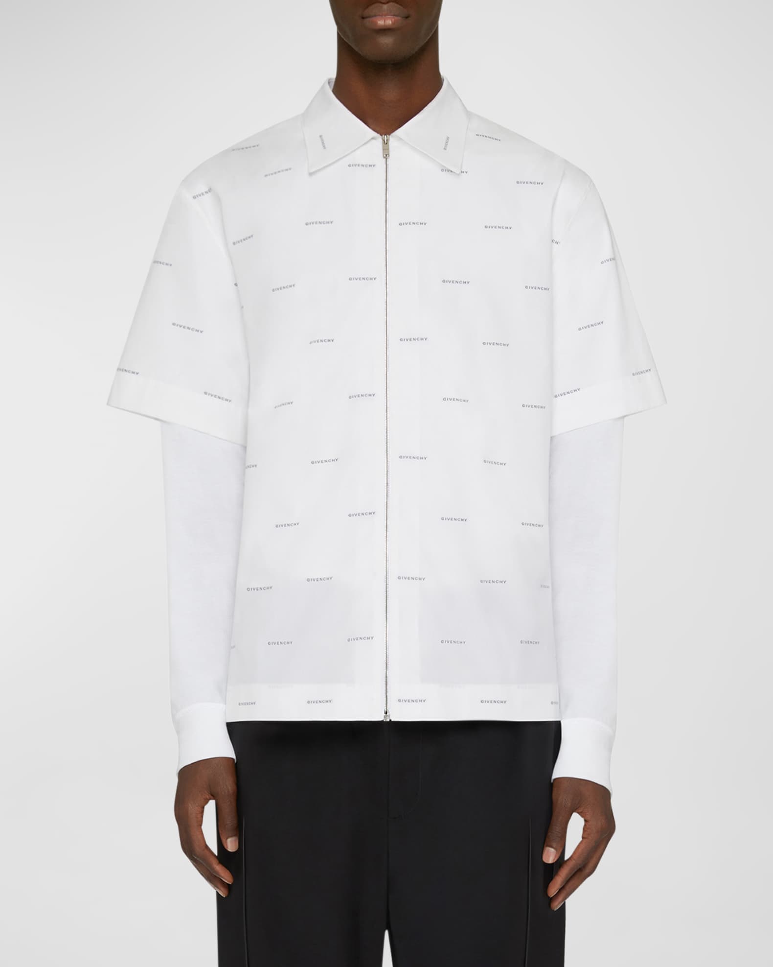 Givenchy Men's Allover-Logo Zip Sport Shirt | Neiman Marcus