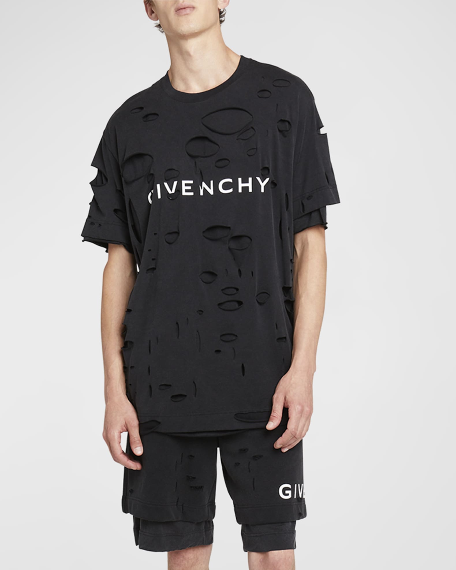 Givenchy Men's Destroyed Double-Layer T-Shirt | Neiman Marcus