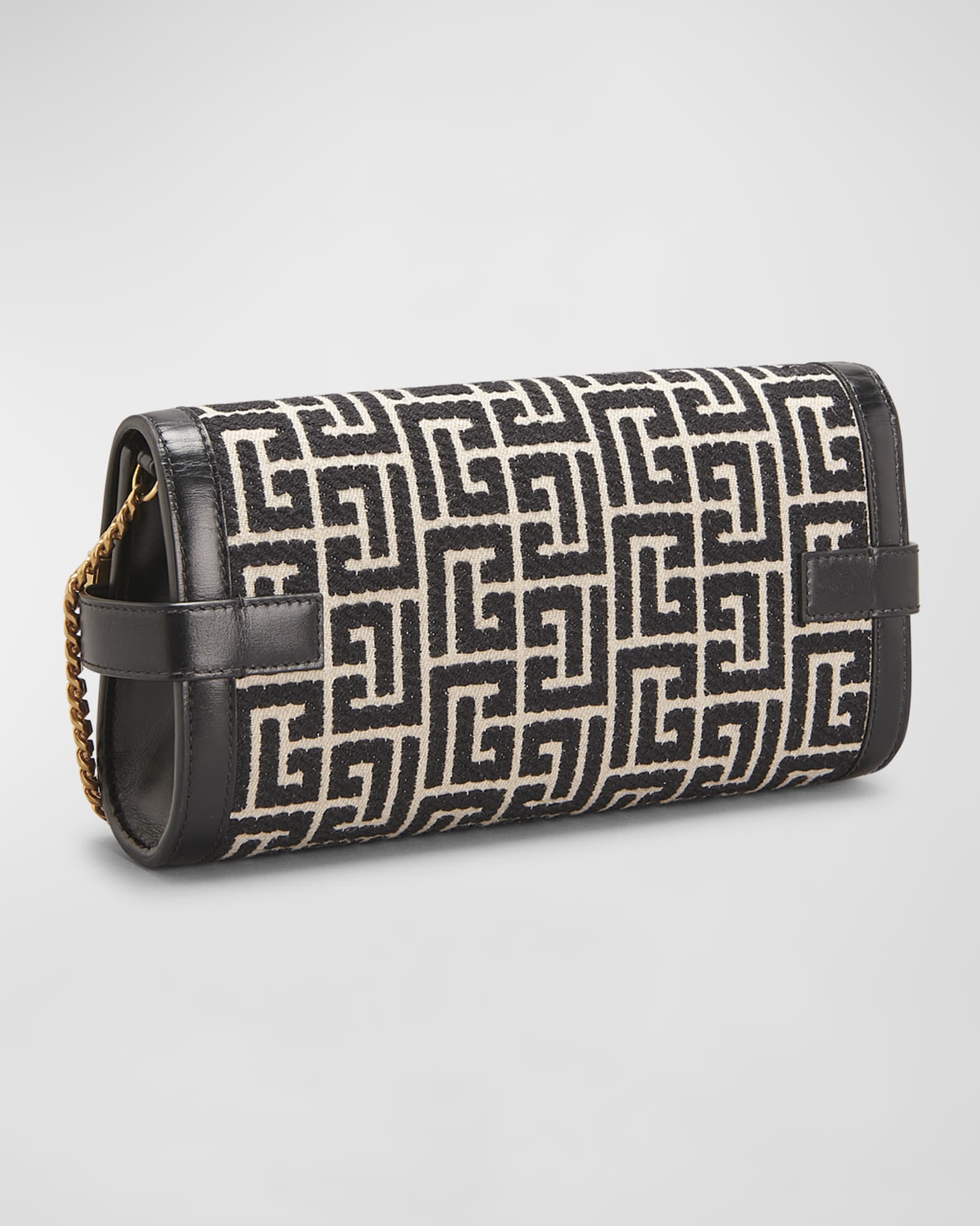 Balmain BBuzz 23 Wallet on a Chain in Monogram Jacquard Neiman Marcus